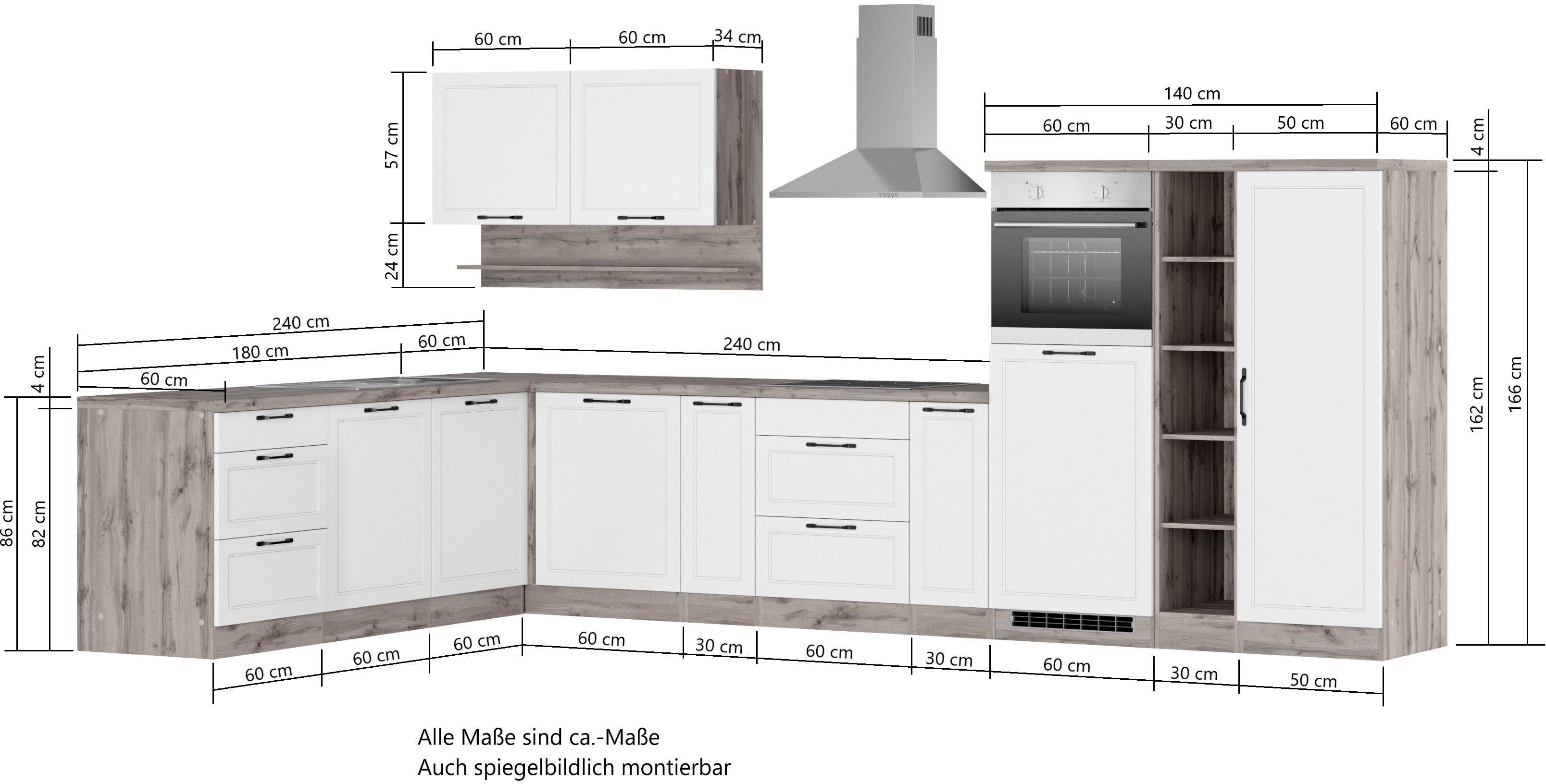 HELD MÖBEL Küche Lana, Stellbreite 240/380 cm, wahlweise mit E-Geräten
