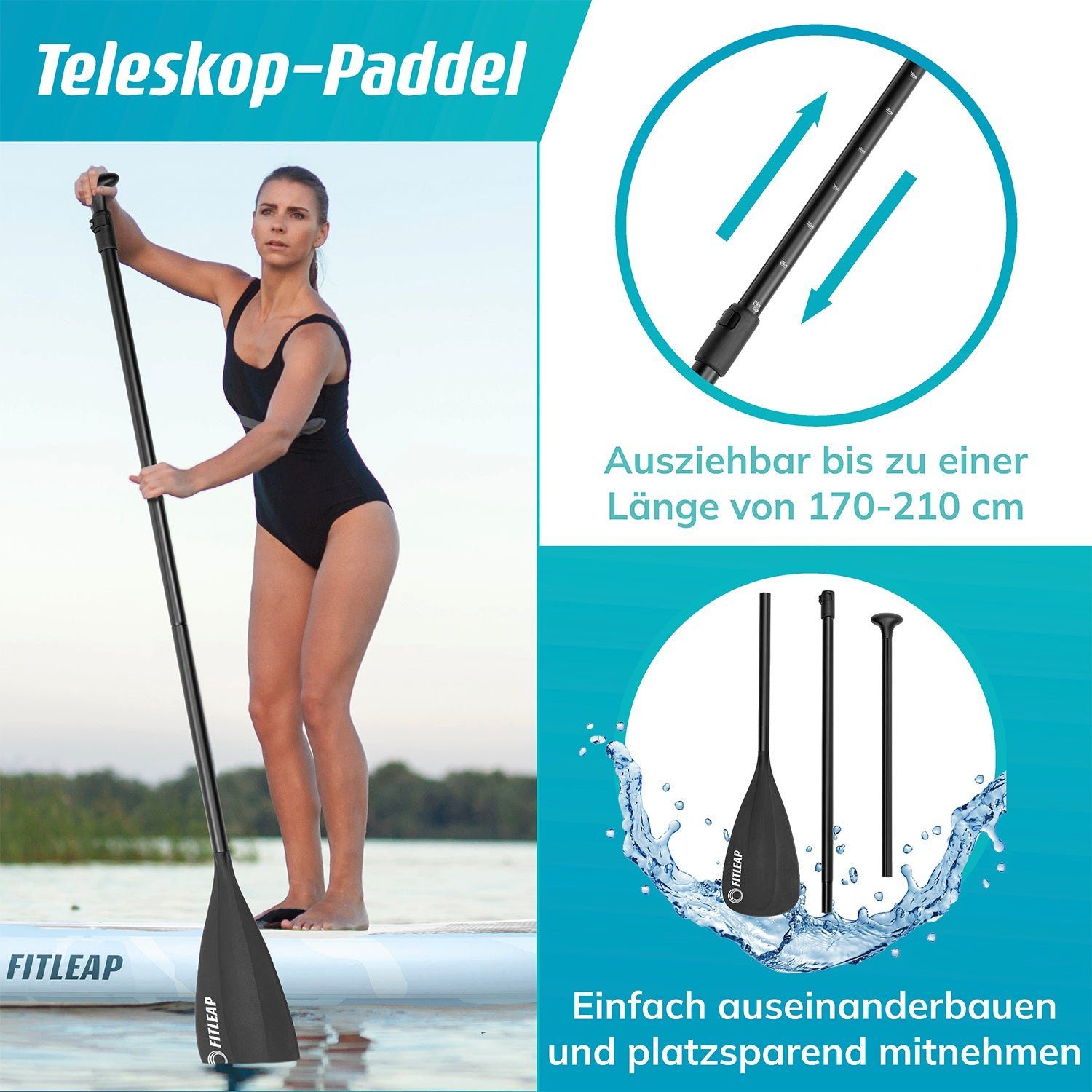 KLAMER SUP-Board Fitleap Premium Stand Up Paddle Board aufblasbar - SUP Board Set mit …