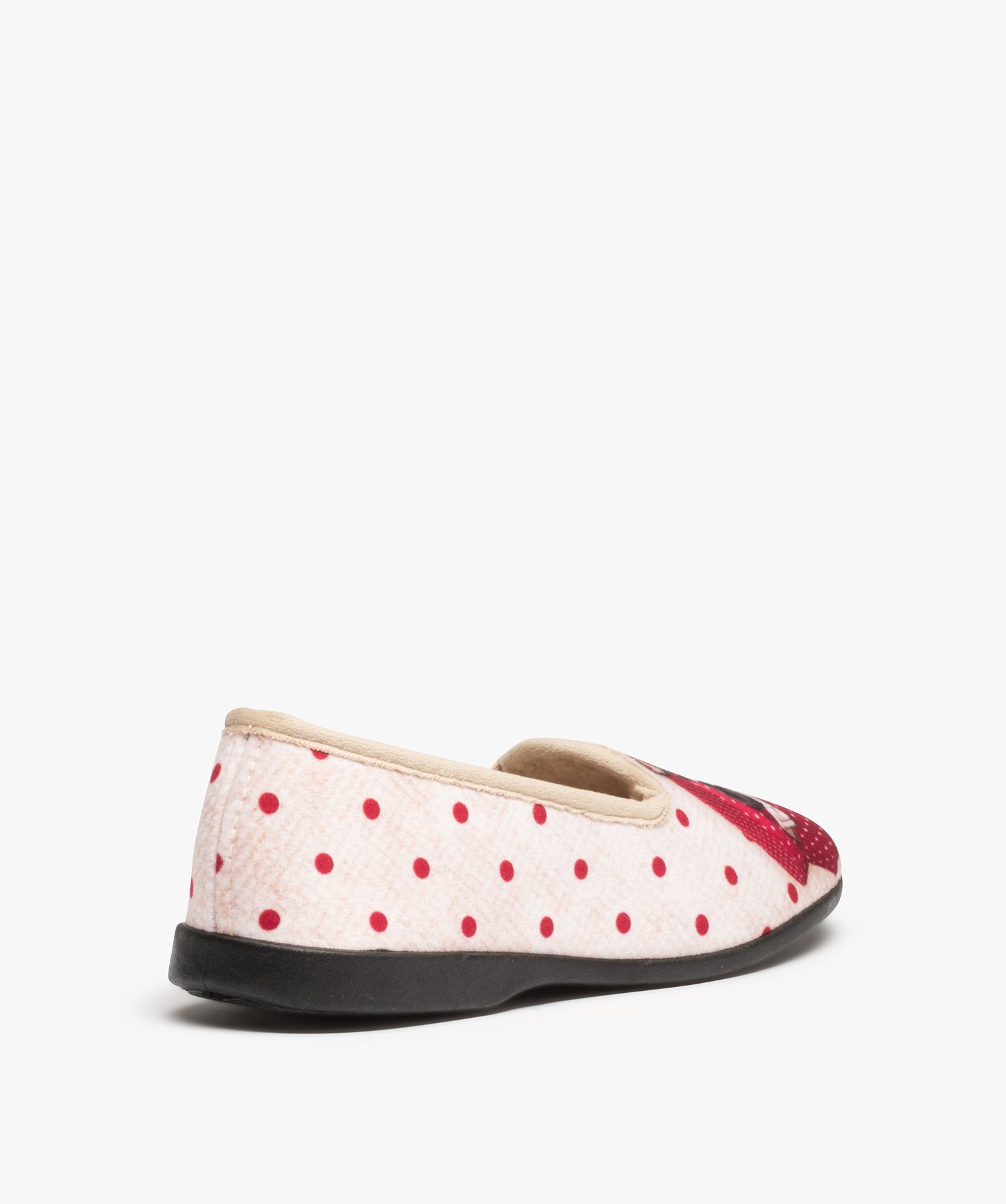 Chaussons femme en velours ras imprimés bouledogue beige | GEMO