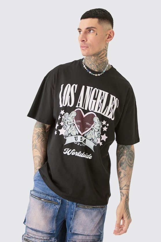 Tall Oversize Los Angeles T-Shirt in Schwarz