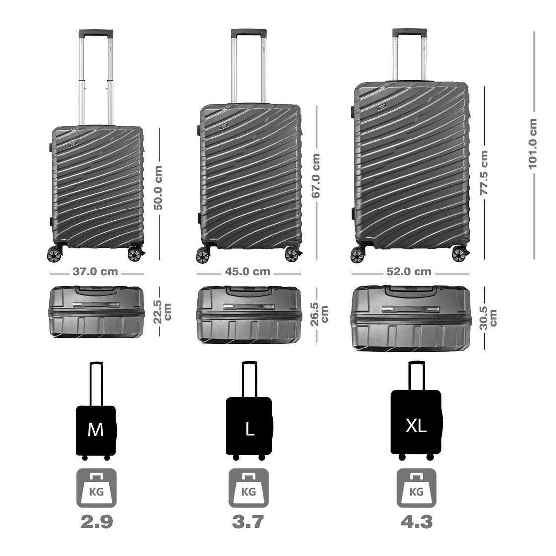 Valis Hartschalen-Trolley Reisekoffer ABS Hartschalenkoffer 4x Doppelrollen Trolley, 4 Doppelrollen & drehbar 360° & Mehrere Innenfächer