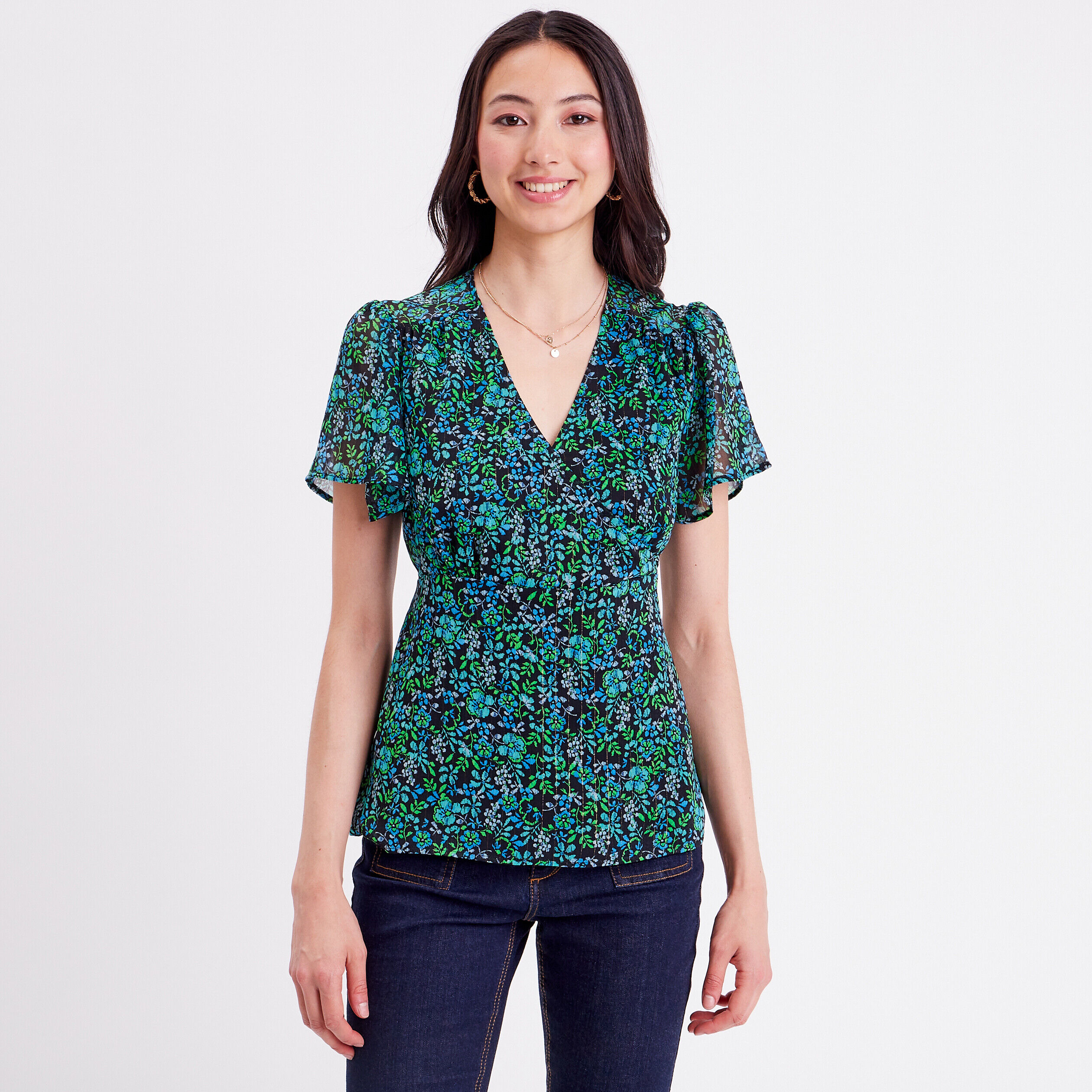 Blouse manches courtes vert femme | Cache Cache