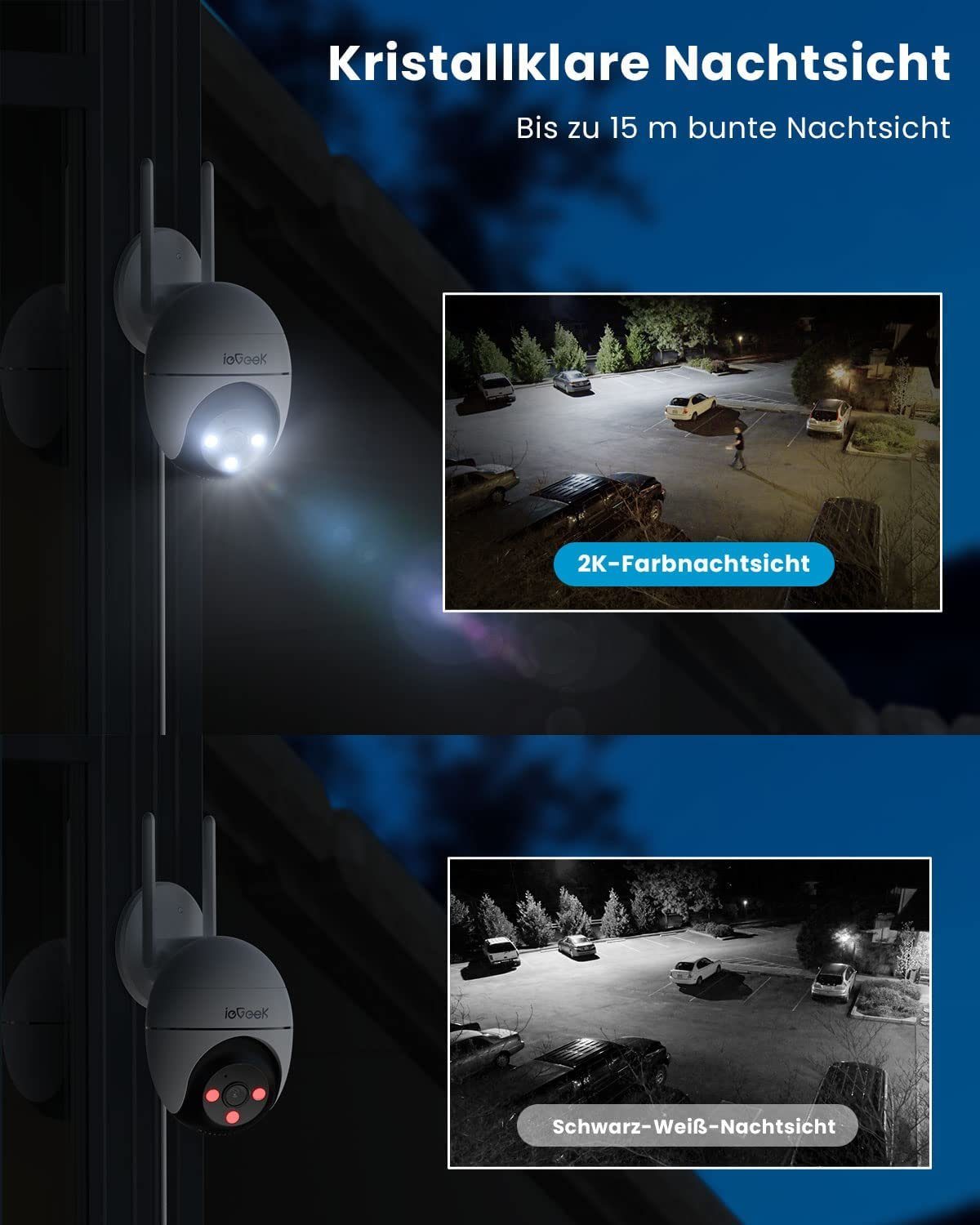 ieGeek ieGeek 2K Überwachungskamera Aussen WLAN PTZ IP Kamera überwachung Überwachungskamera (AuBenbereich, Outdoor, auBen, Videoverlauf,Mit der Familie teilen,All-in-1 APP, WiFi Dome Camera,Farbiger Nachsicht,Bewegungserkennung,Zwei-Wege-Audio, Mens