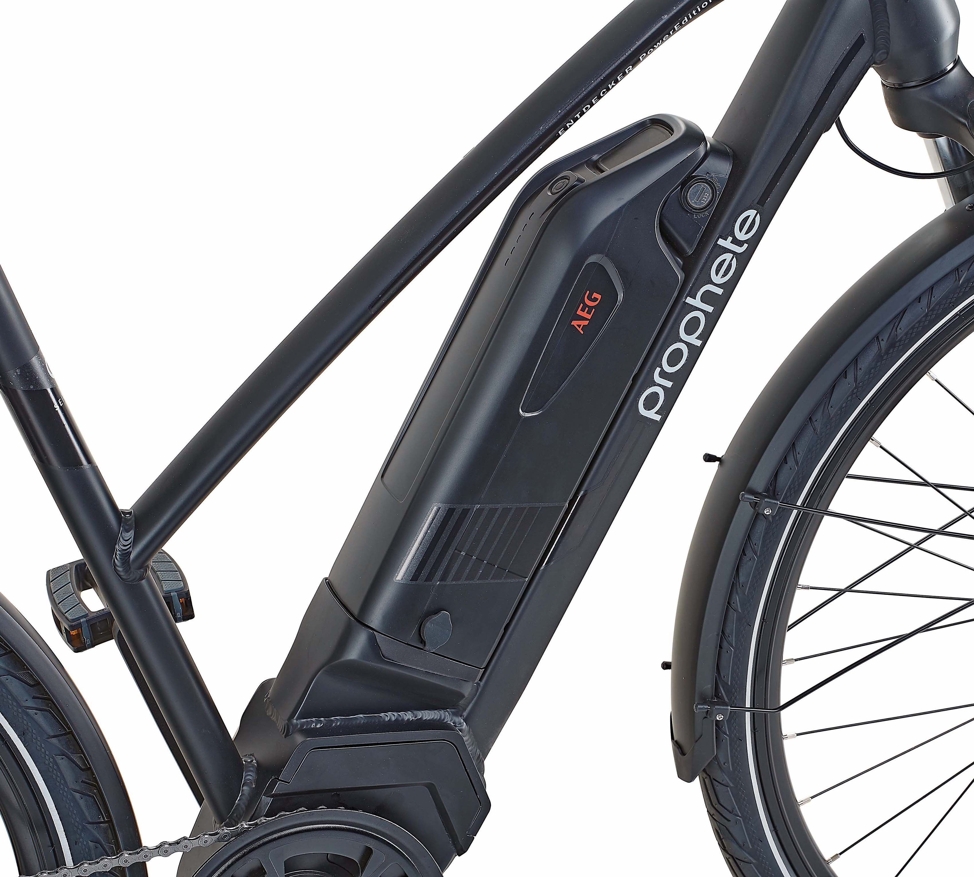 Prophete E-Bike Entdecker PowerEdition, 10 Gang Shimano Deore Schaltwerk, Kettenschaltung, Mittelmotor, 672 Wh Akku, (mit Seitentasche)