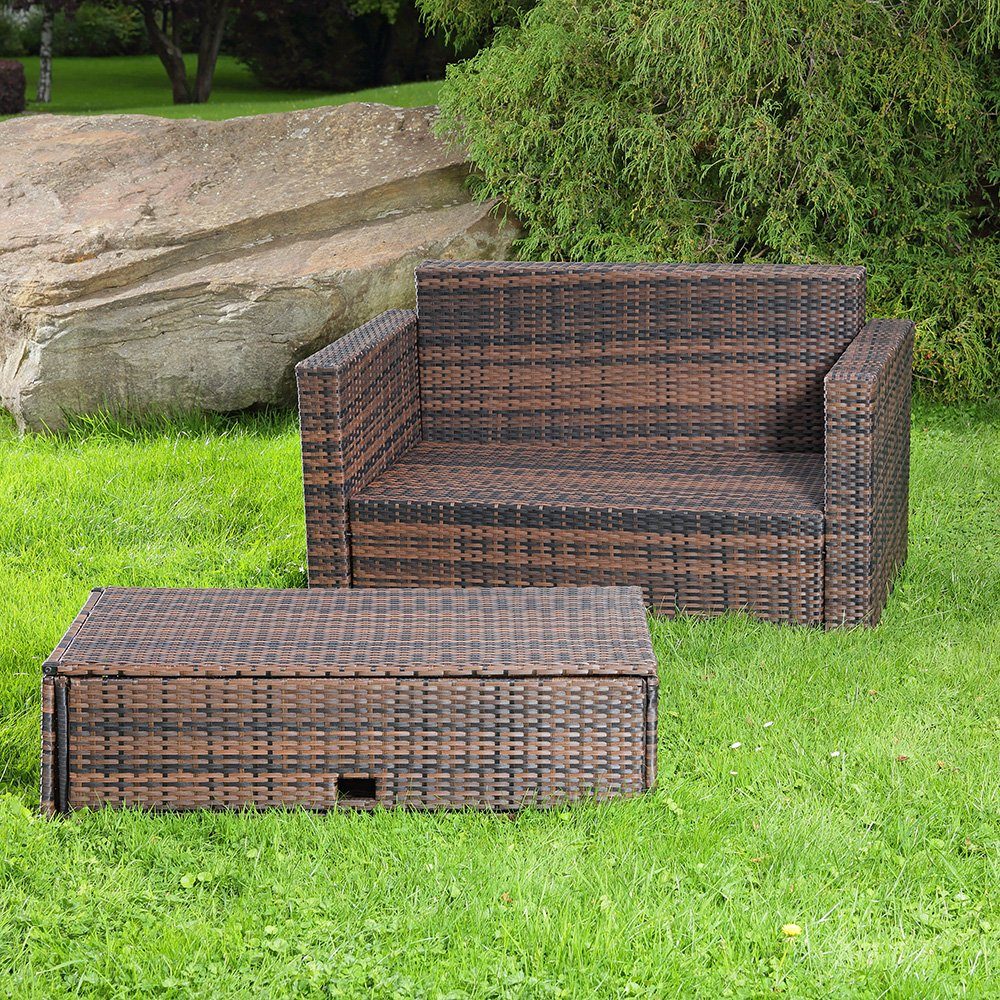 Mucola Gartenlounge-Set Polyrattan Gartensofa Lounge Sofa Gartenmöbel Gartensofa Sitzgarnitur, (Set, 2-tlg., Sofa & Ottomane), Kissen inkl. Reißverschluss, daher abnehm- und waschbar