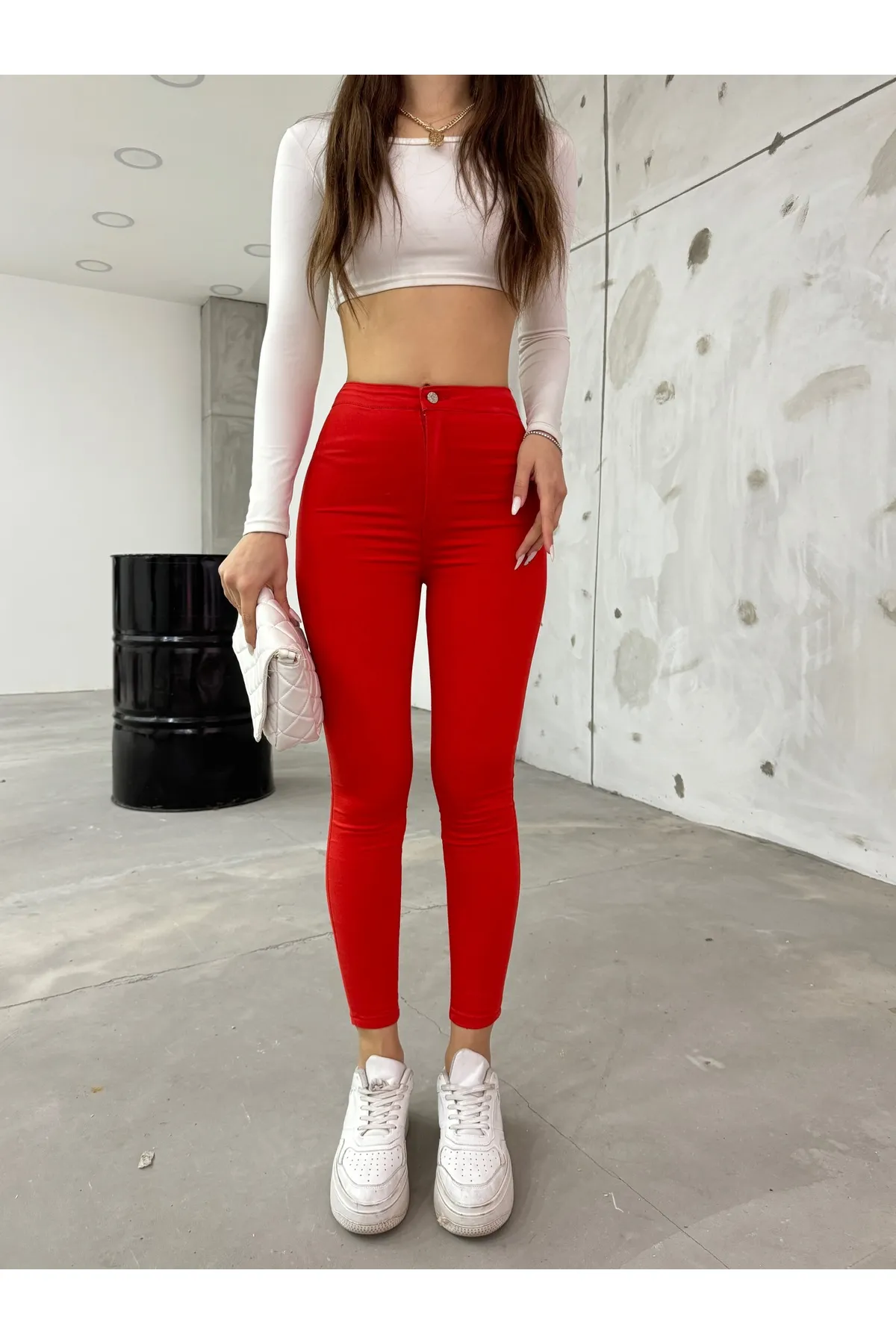 BİKELİFEJNS  Rote Lycra-Leggings-Hose mit hoher Taille für Damen