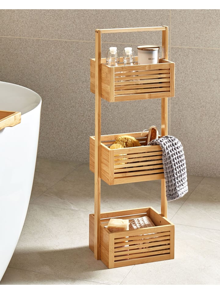 Beliani Badezimmerregal WAVERLY in Heller Holzfarbton - (W) 27 x (H) 80 x (L) 20 cm günstig kaufen onesize