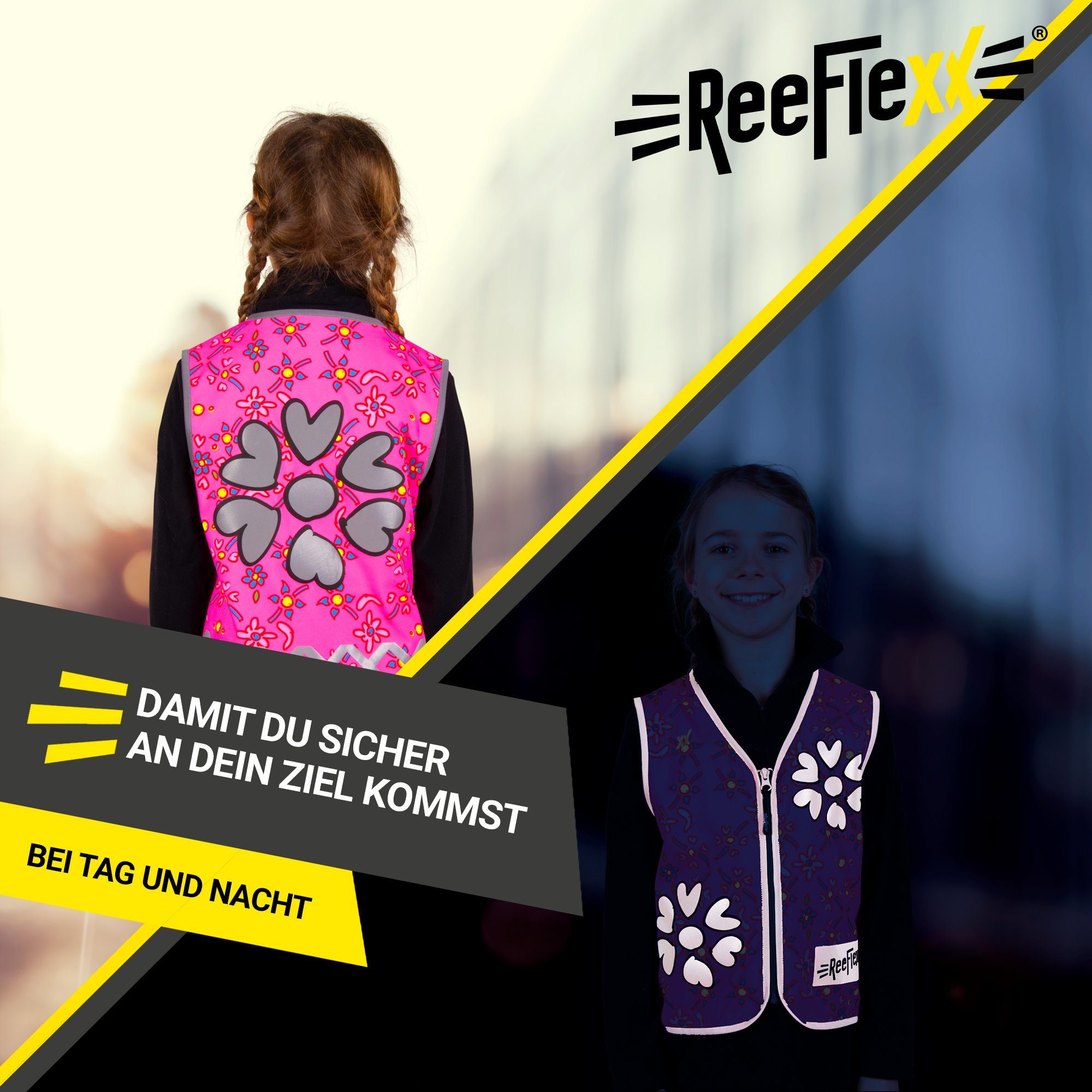 ReeFlexx Warnweste Pink Flower Hearts - Kinderwarnweste