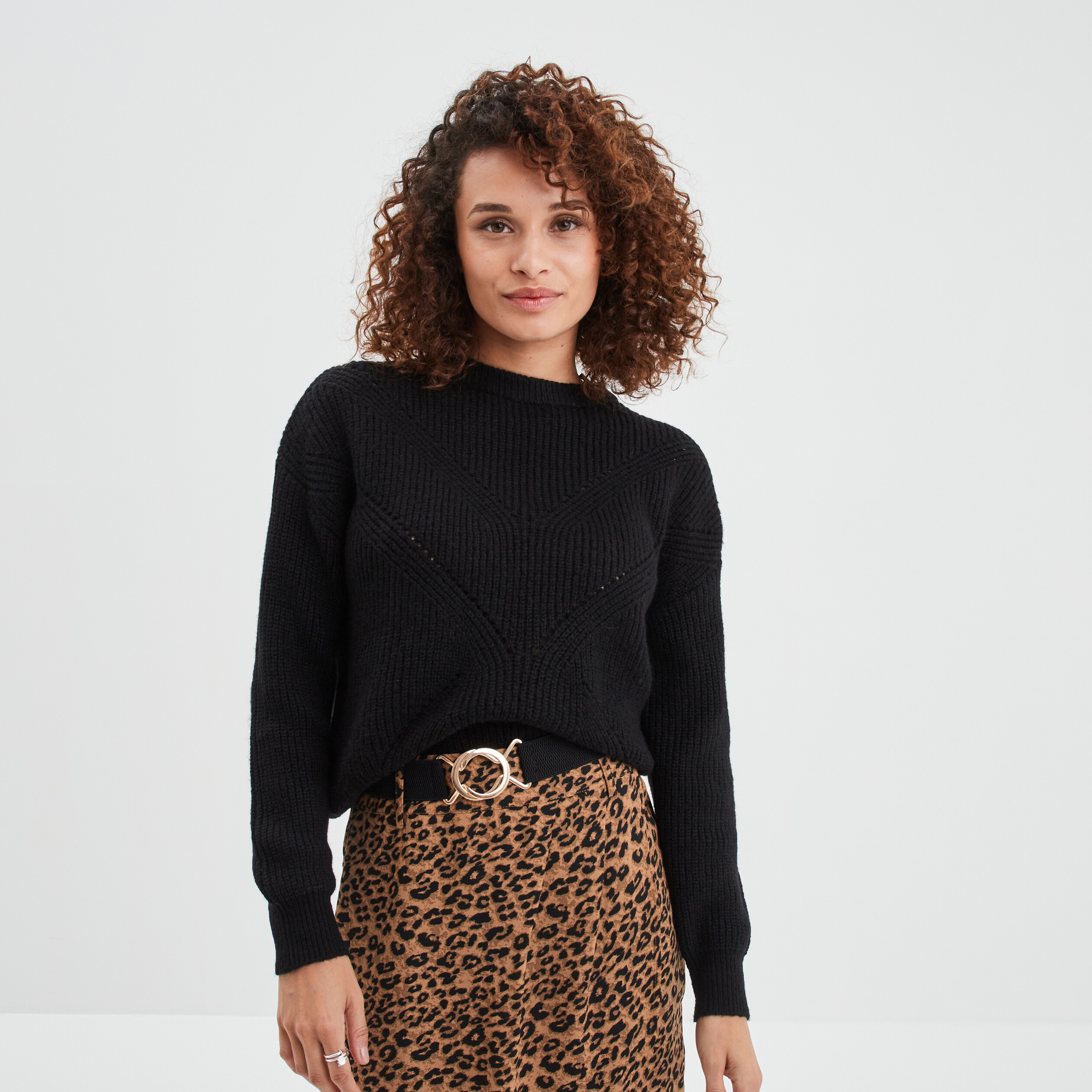 Pull avec détails ajourés noir femme | La Halle