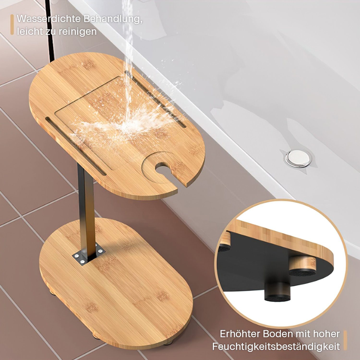 TOPMELON Beistelltisch Klappbarer Laptoptisch Sofatisch Wannenablage holz