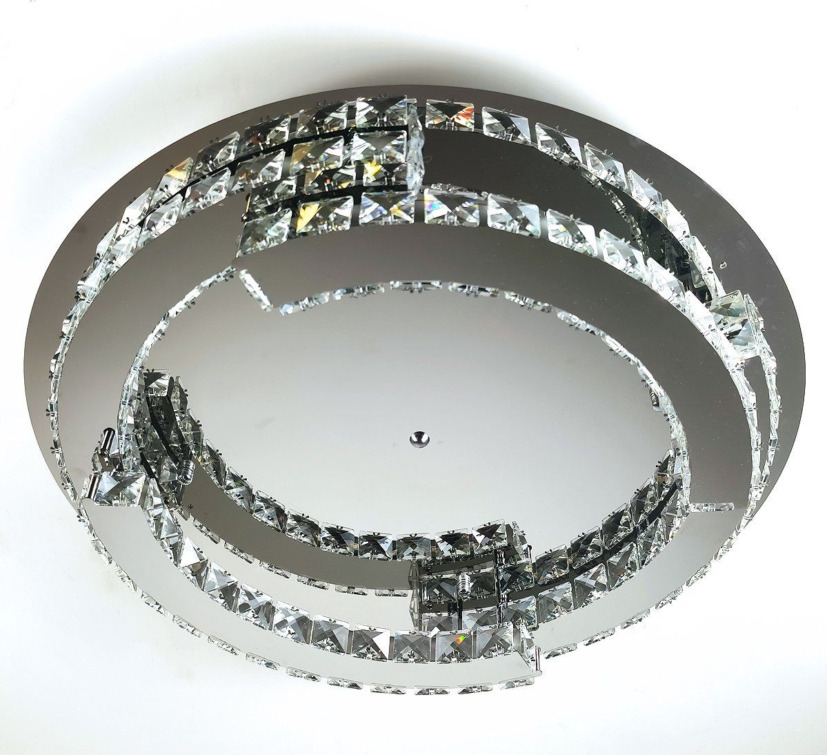 Lewima LED Deckenleuchte Schost, Glas Kristall Luxus XXXL Ø60-80cm groß Deckenlampe 50-55W, Modern Design Dimmbar rund, Warmweiß / Kaltweiß einstellbar, Silber verspiegelt inkl. Fernbedienung und Speicherfunktion