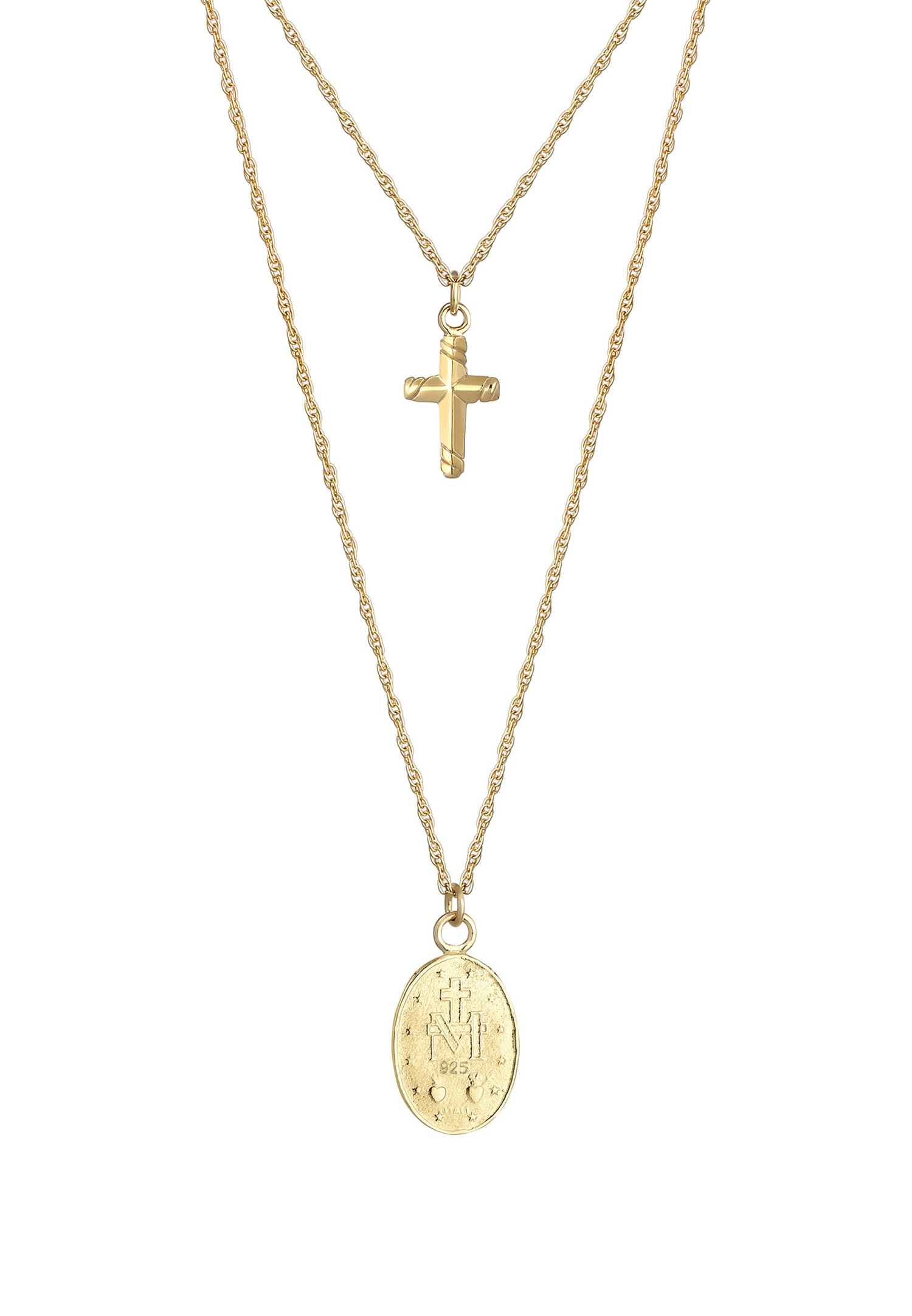 Elli Halskette Layering Kreuz Marienbild Zweireihig 925 Silber