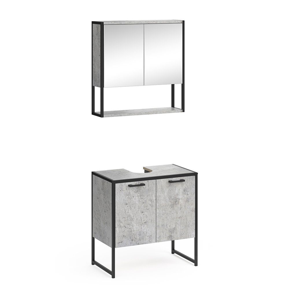 Vicco Badmöbel-Set Loft-Badezimmerset FYRK Beton Set 1, (2-er Set, 2-St., 2-er Set)