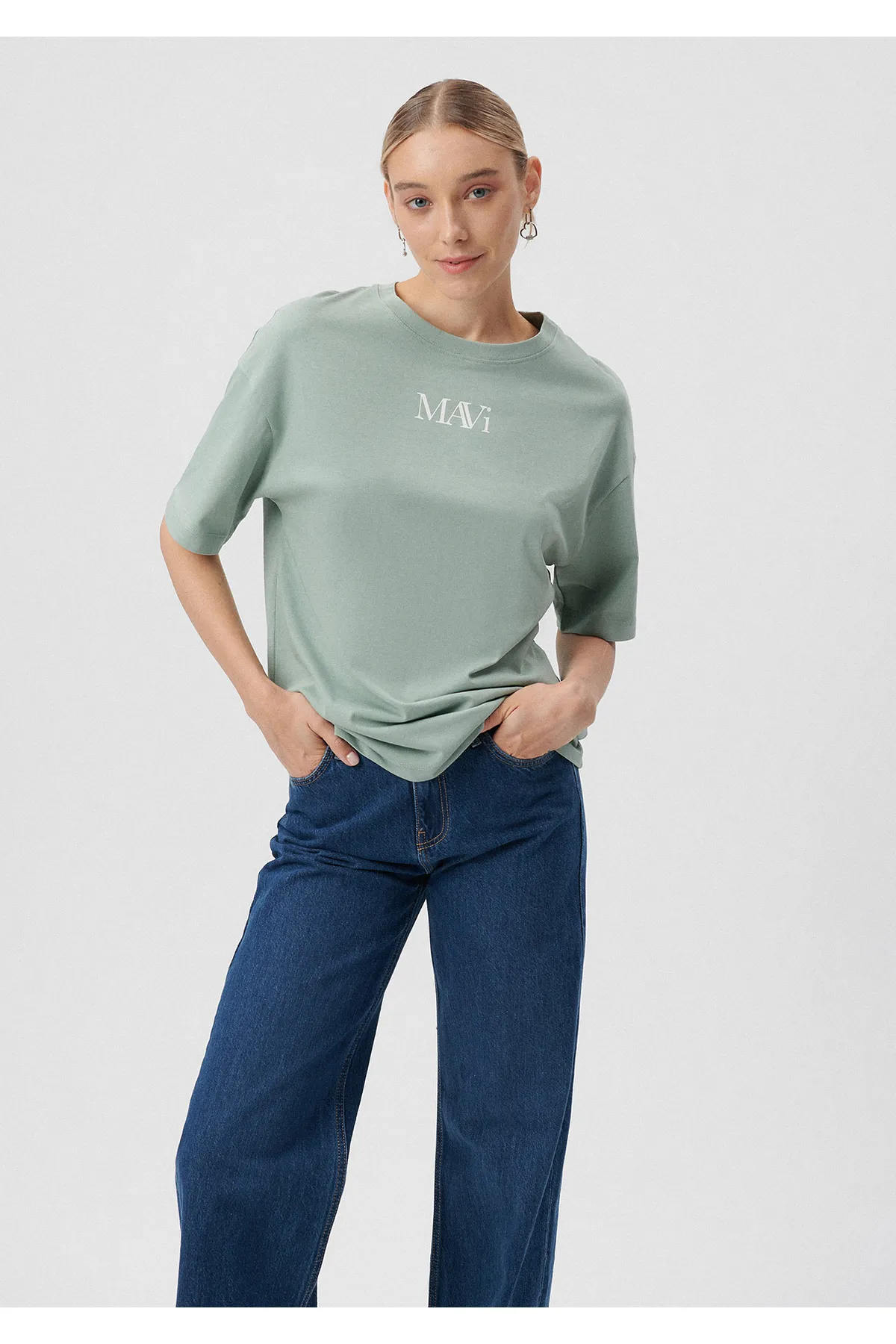 Mavi  Grünes T-Shirt mit Logo-Print, Übergröße/weiter Schnitt1611593-71787