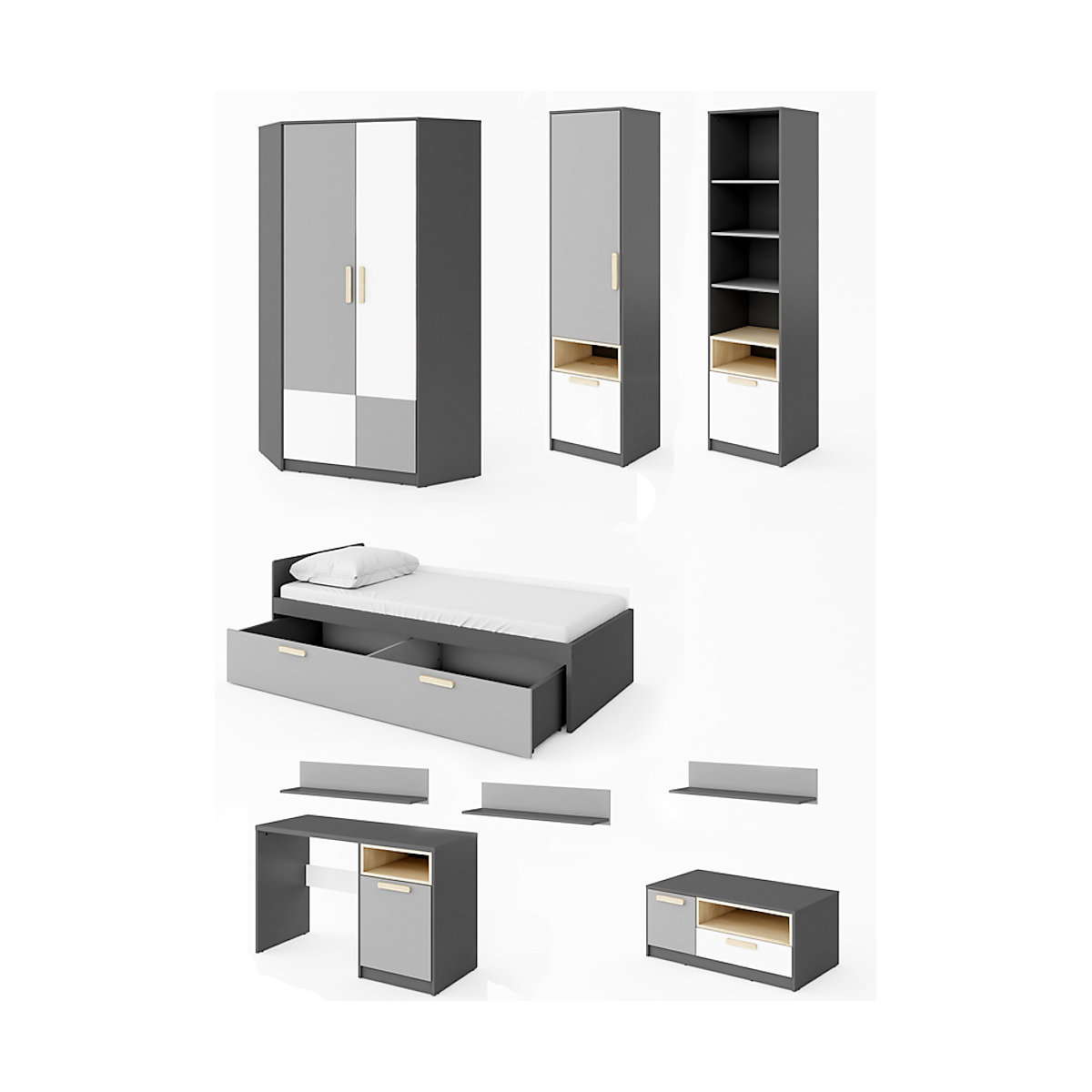 Jugendzimmer-Set Pok Kinderzimmer-Set 9-tlg