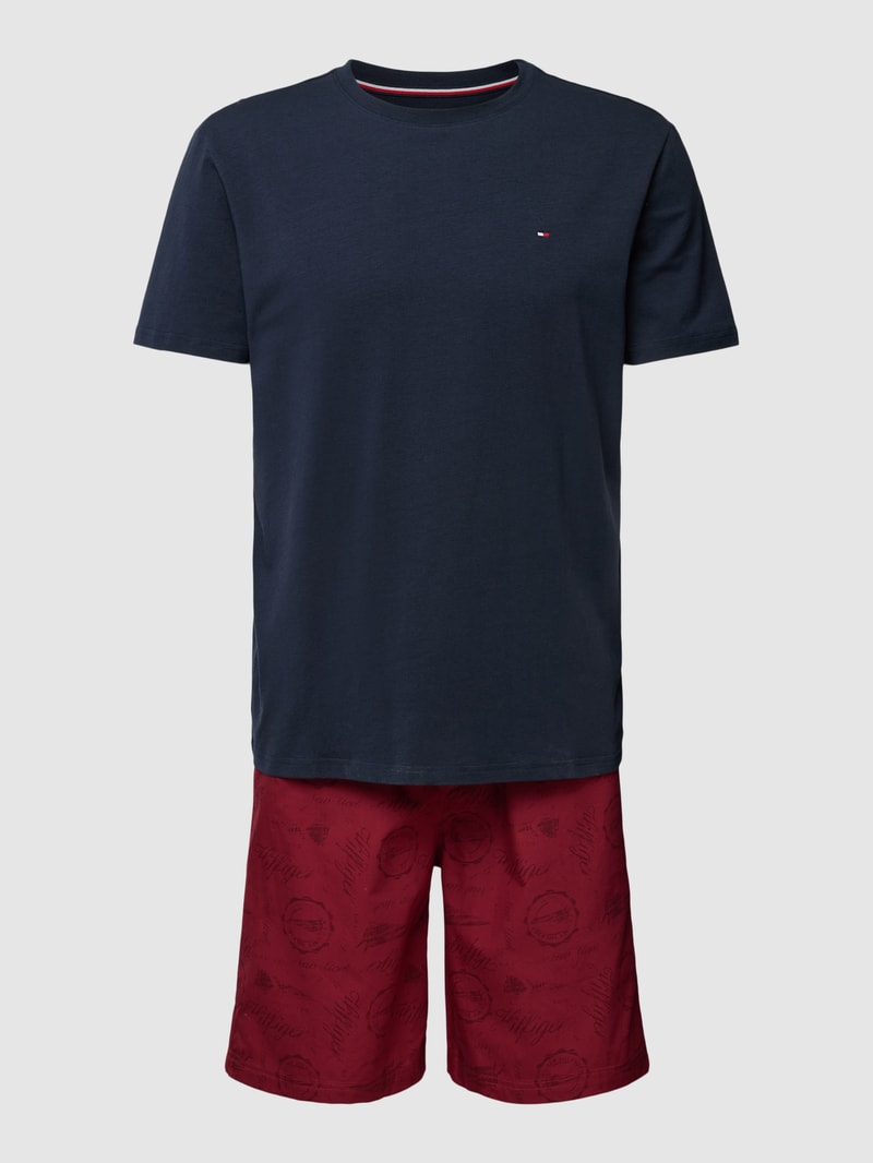 Pyjama mit Label-Stitching in marineblau