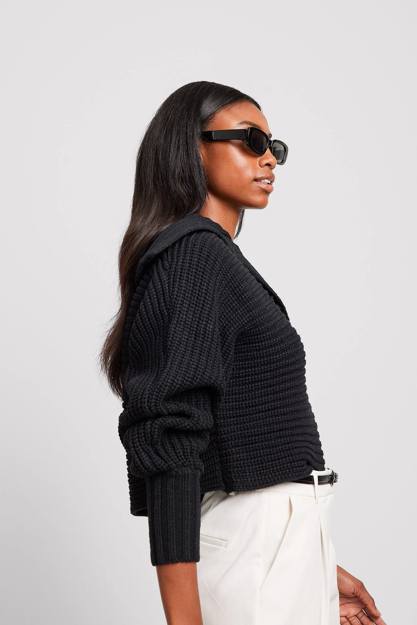 Chunky Strickpullover mit großem Kragen
