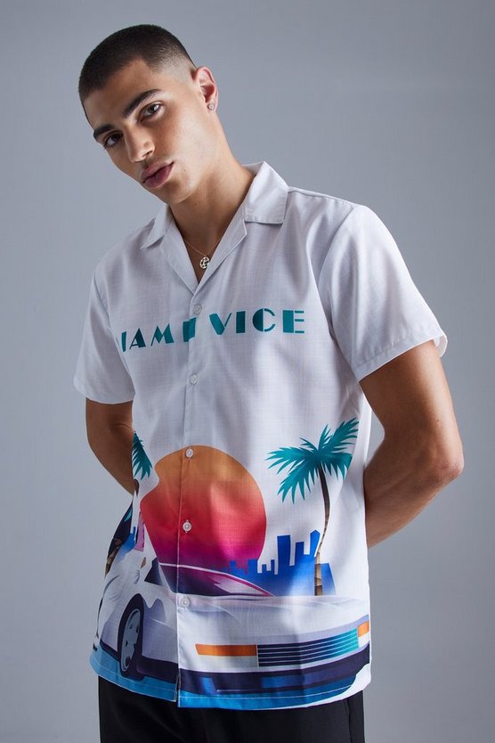 Kurzärmliges Hemd mit Miami Vice Print