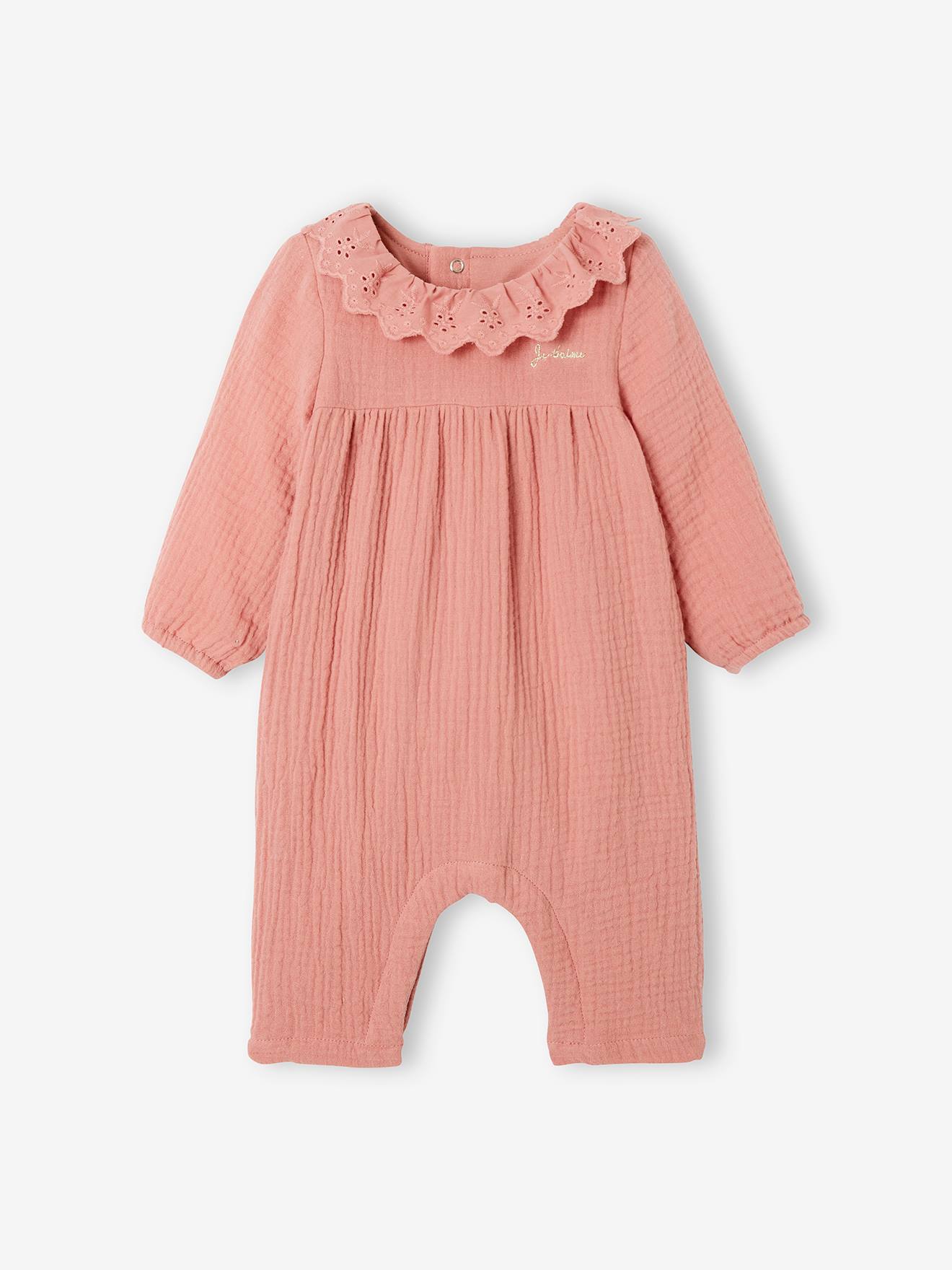 Combinaison en gaze de coton doublé bébé ivoire