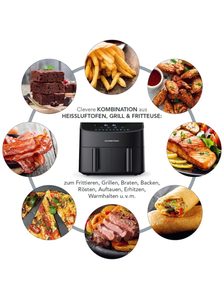 Gourmetmaxx GOURMETmaxx Heißluft-Fritteuse Doppelkorb - 2x 3,5 l - schwarz günstig kaufen onesize