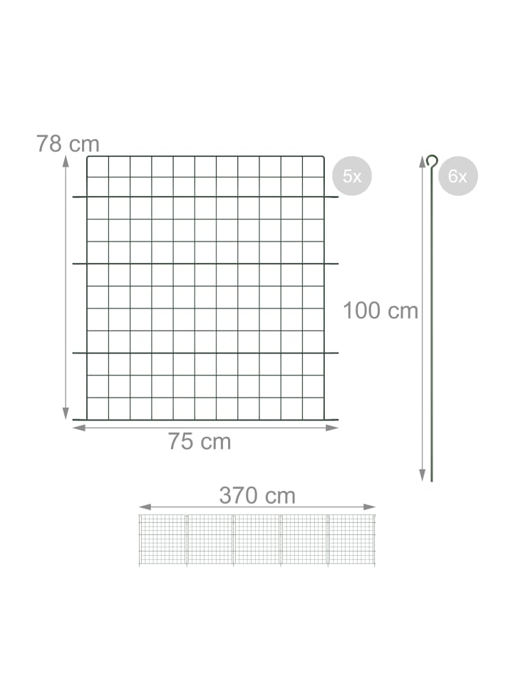 relaxdays 5 x Teichzaun in Grün - (B)75 x (H)78 cm günstig kaufen onesize