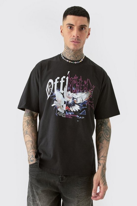 Tall schwarzes Oversize T-Shirt mit gespleißtem Print