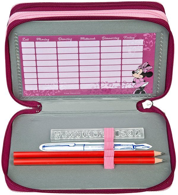 Scooli Federmäppchen Tripledecker, Minnie Mouse, befüllt, inkl. Geodreieck
