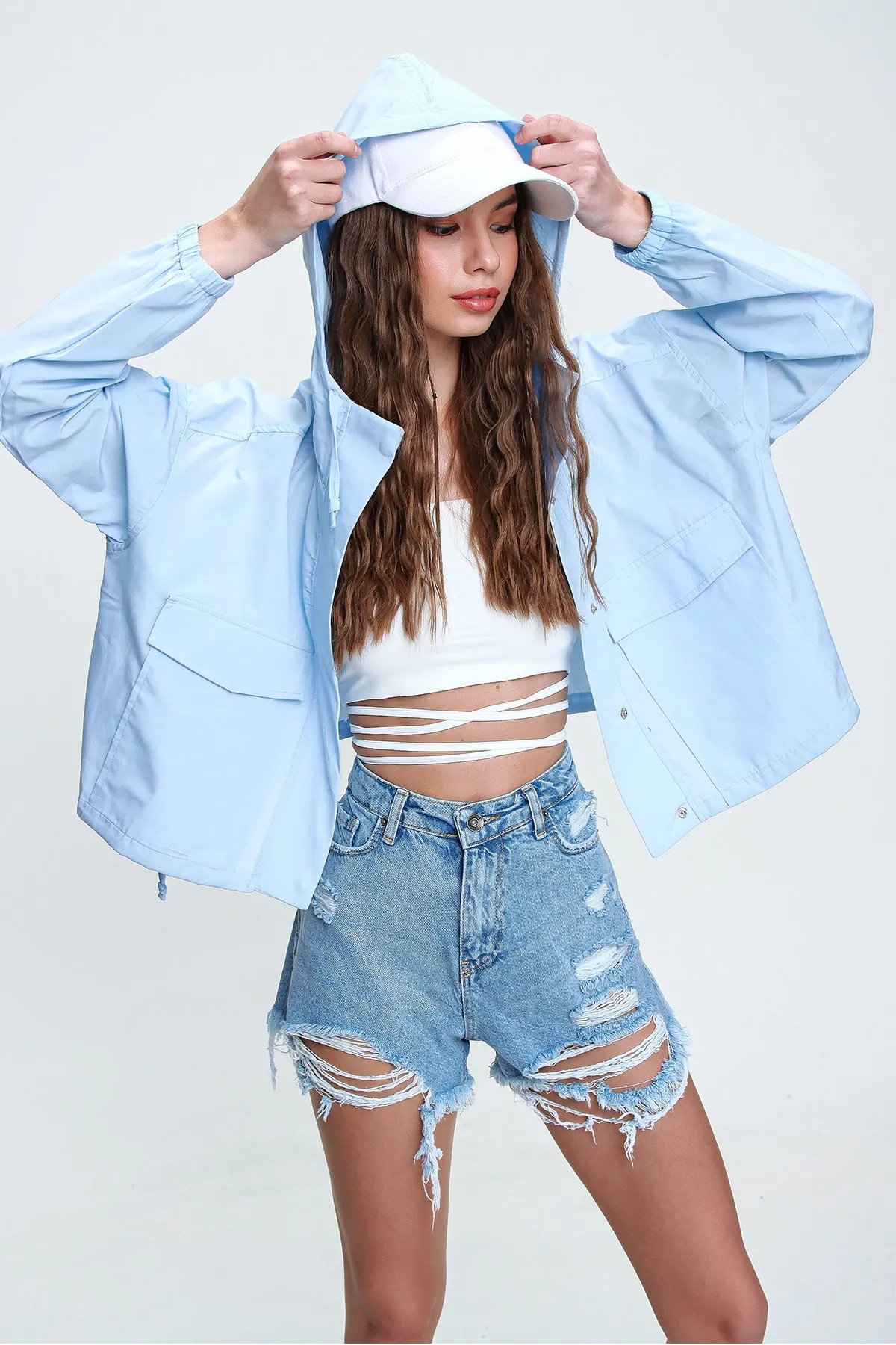 Trend Alaçatı Stili  Shorts - Blau - Hoher Bund