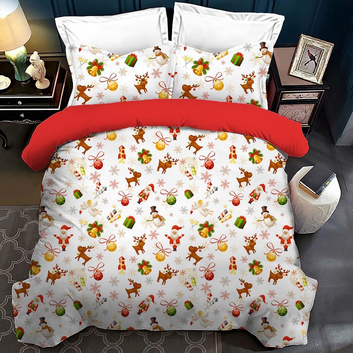 Bett-Set, Xmas Weihnachtsbettwäsche Bettbezug mit Kissenbezügen, CTGtree