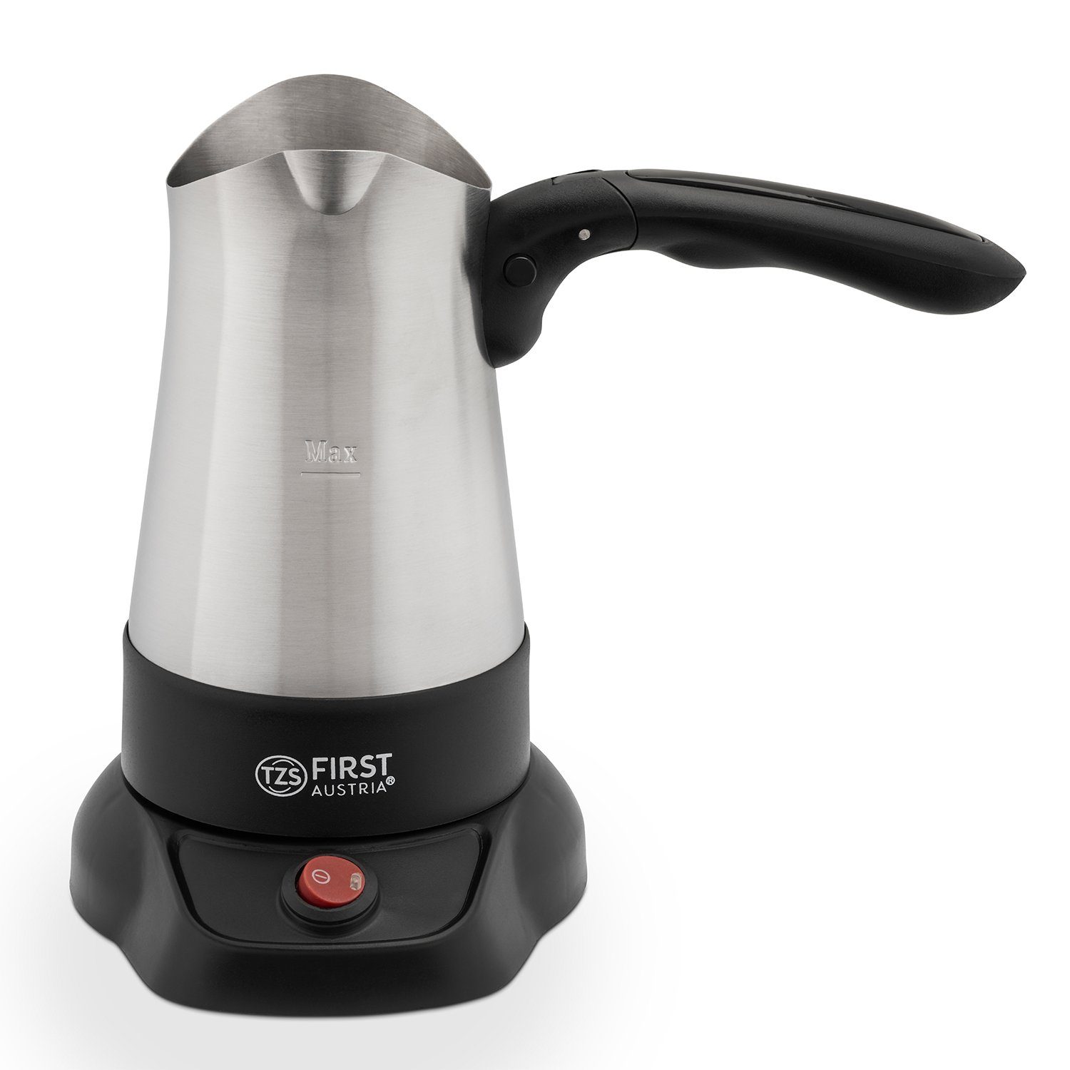 TZS FIRST AUSTRIA Kaffeebereiter Elektrischer Türkischer Kaffeekocher, mit ausklappbarem Handgriff, 350ml, 800W, Mokkakocher, Espressokocher & Wasserkocher, Edelstahl