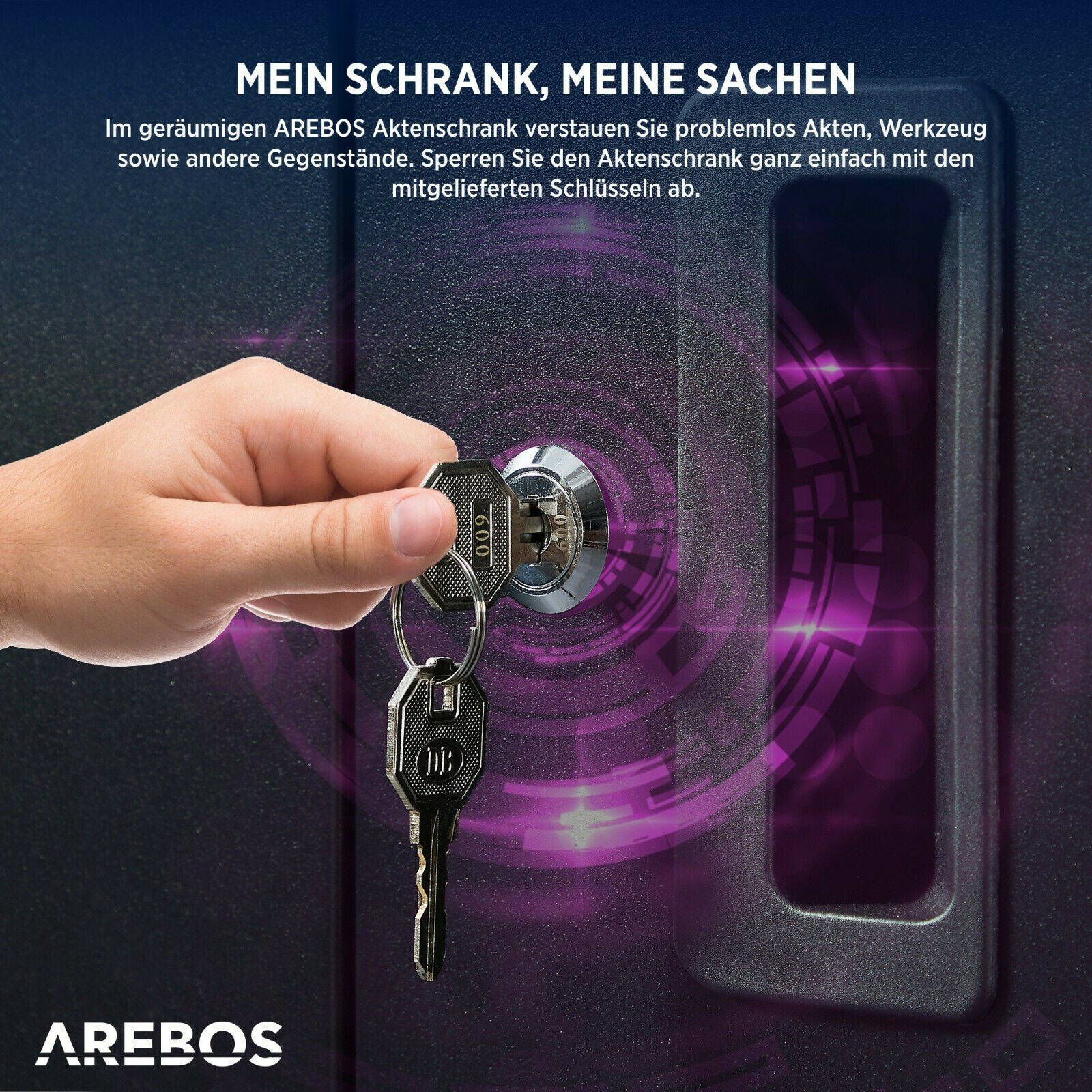 Arebos Aktenschrank Büroschrank, Lagerschrank, Höhenverstellbarer Einlegeboden (Stück)
