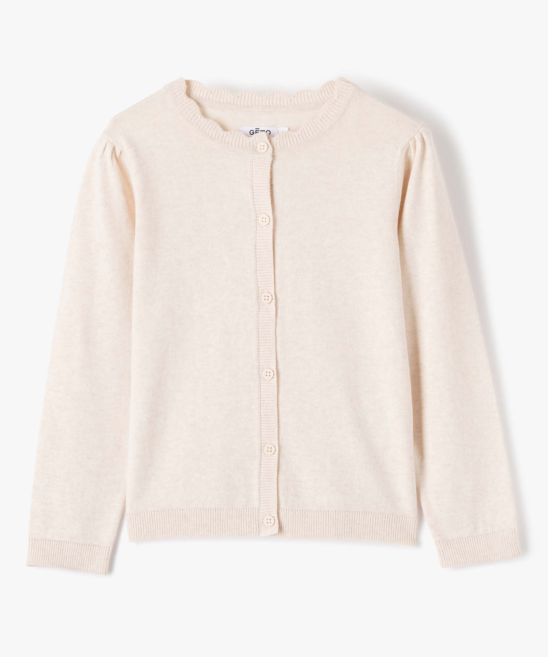 Gilet fille en maille fine à col fantaisie ecru | GEMO