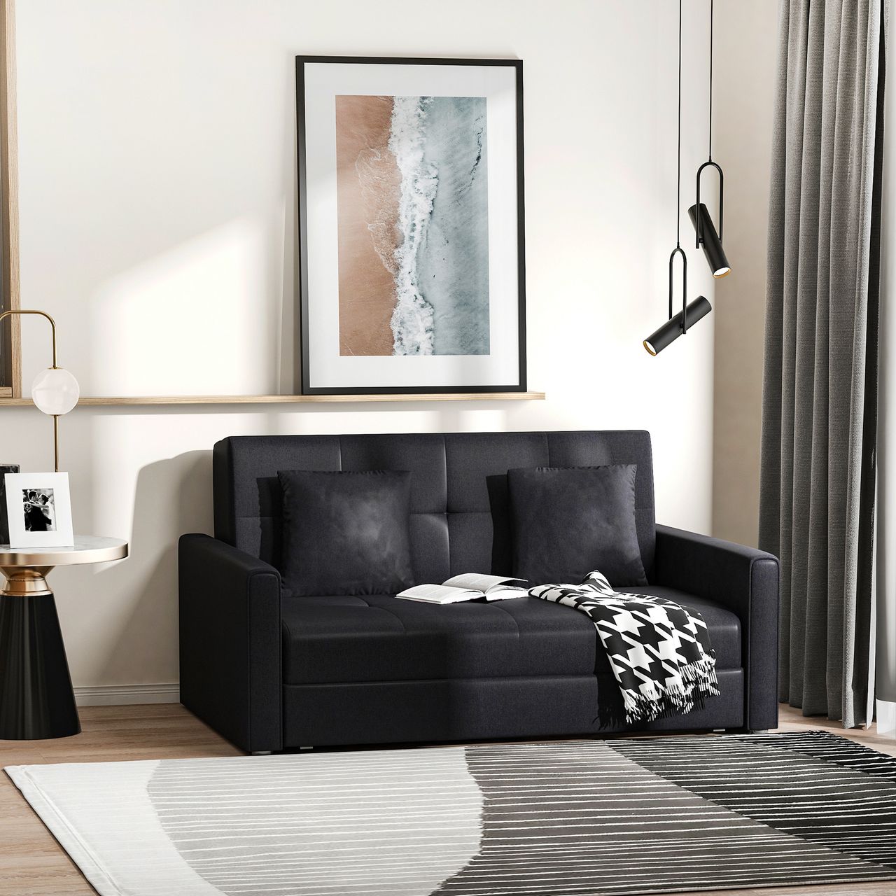 HOMCOM Schlafsofa 2-Sitzer Sofa Polstersofa mit Stauraum, Rückenkissen Kohlegrau