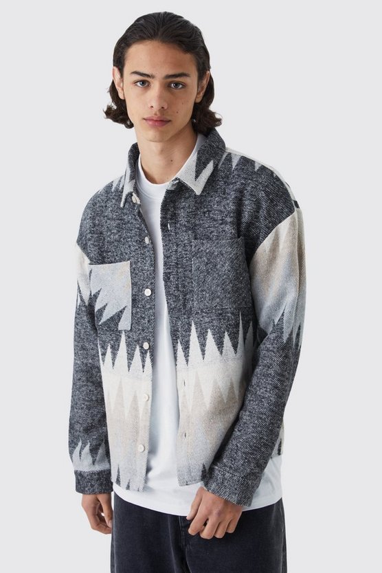 Kastiges gestreiftes Overshirt mit Knopfleiste
