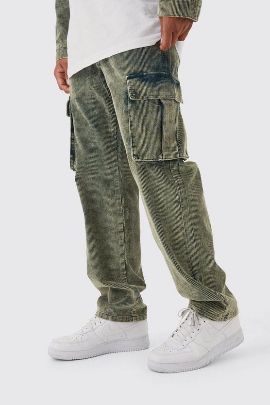 Lockere Cord-Cargohose mit Acid-Waschung