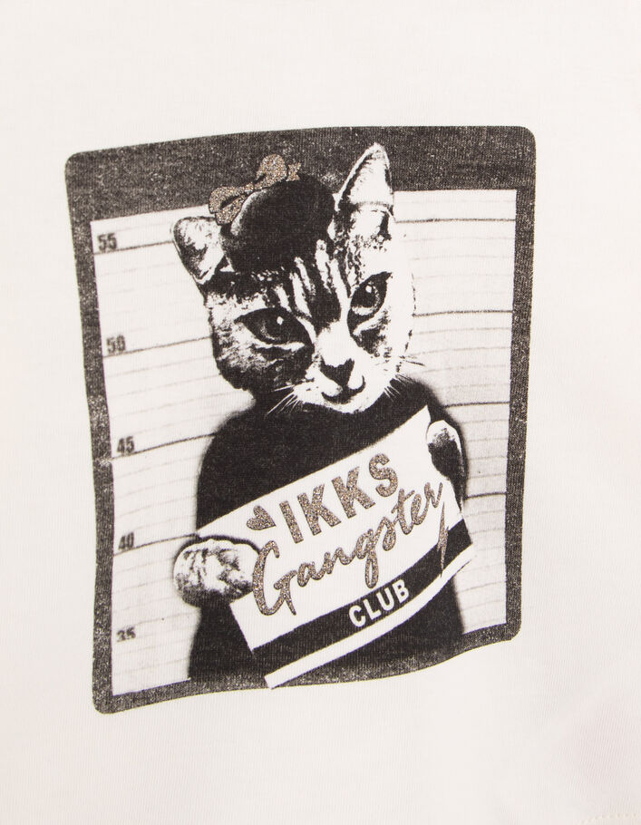 T-shirt écru coton bio visuel chat-gangster bébé fille
