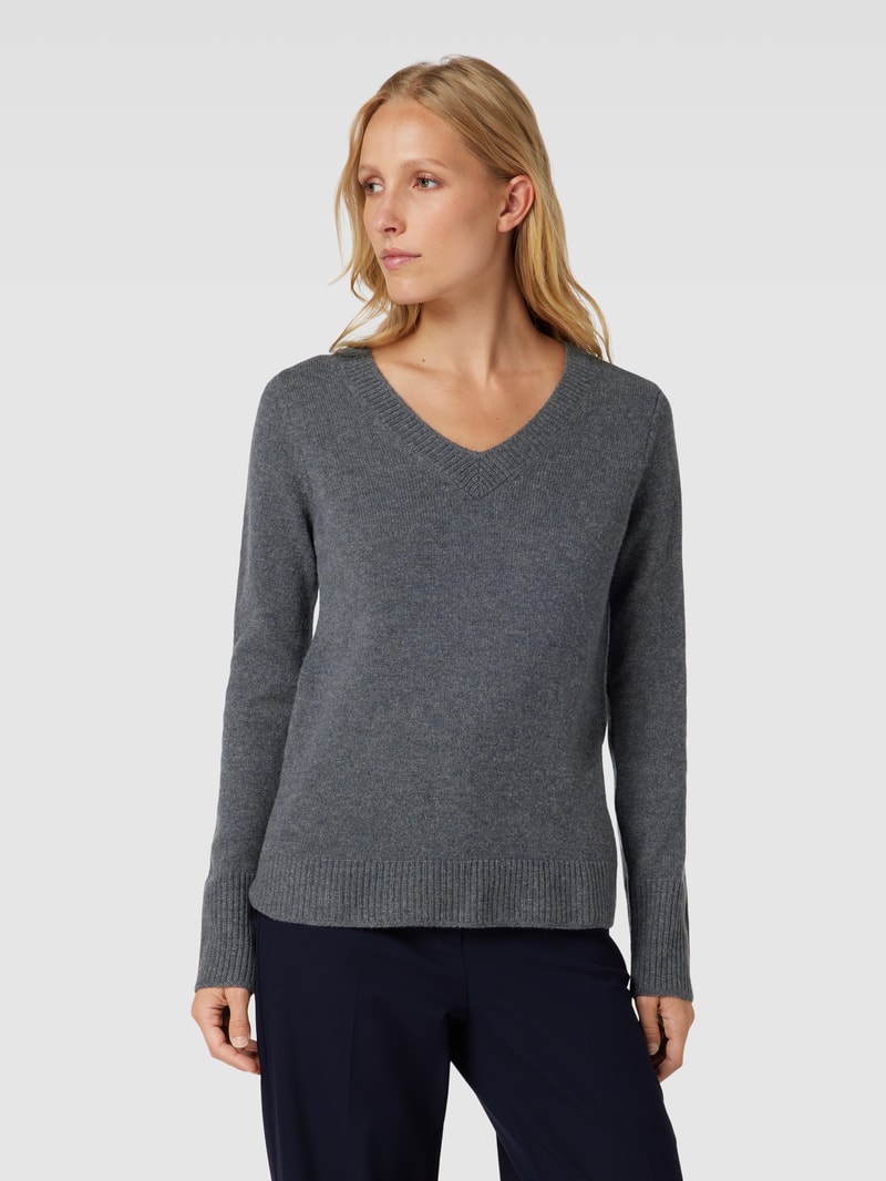 Strickpullover aus Wolle mit V-Ausschnitt in anthrazit meliert