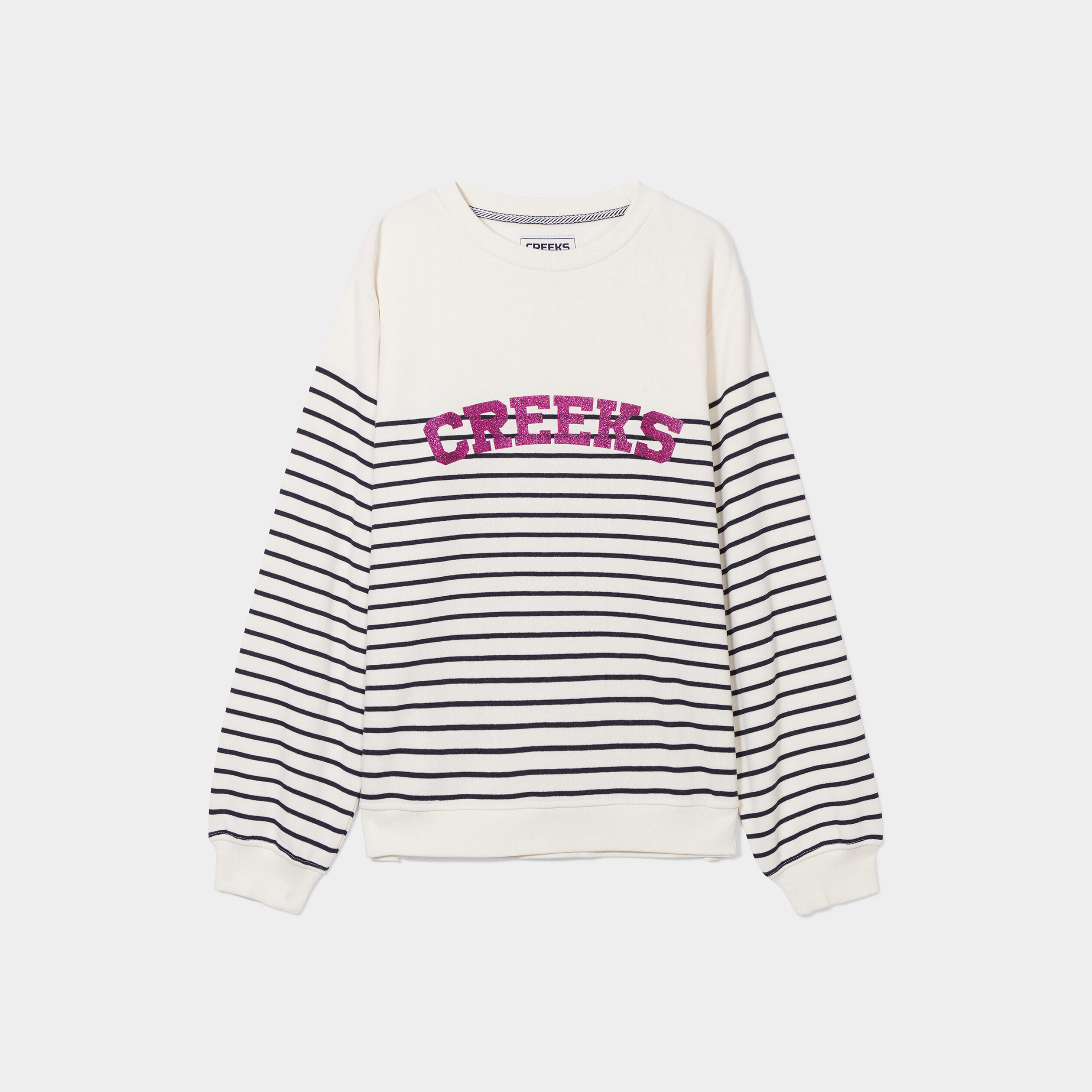 Sweat col rond logo paillettes Creeks ecru femme | La Halle