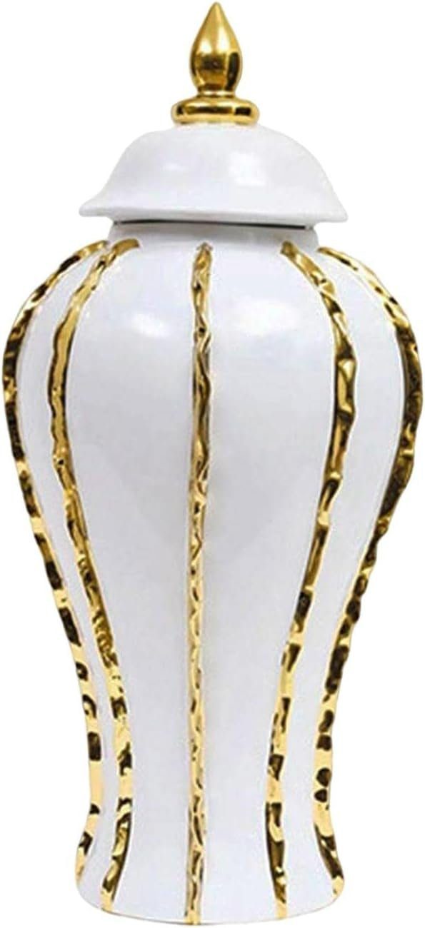 flowgoer Dekovase Luxuriöses Ingwerglas,Tempelglas,Ingwerglasvase,Keramikglas mit Deckel, 14 Zoll, glatte und elegante Glasur, geeignet für elegante Orte