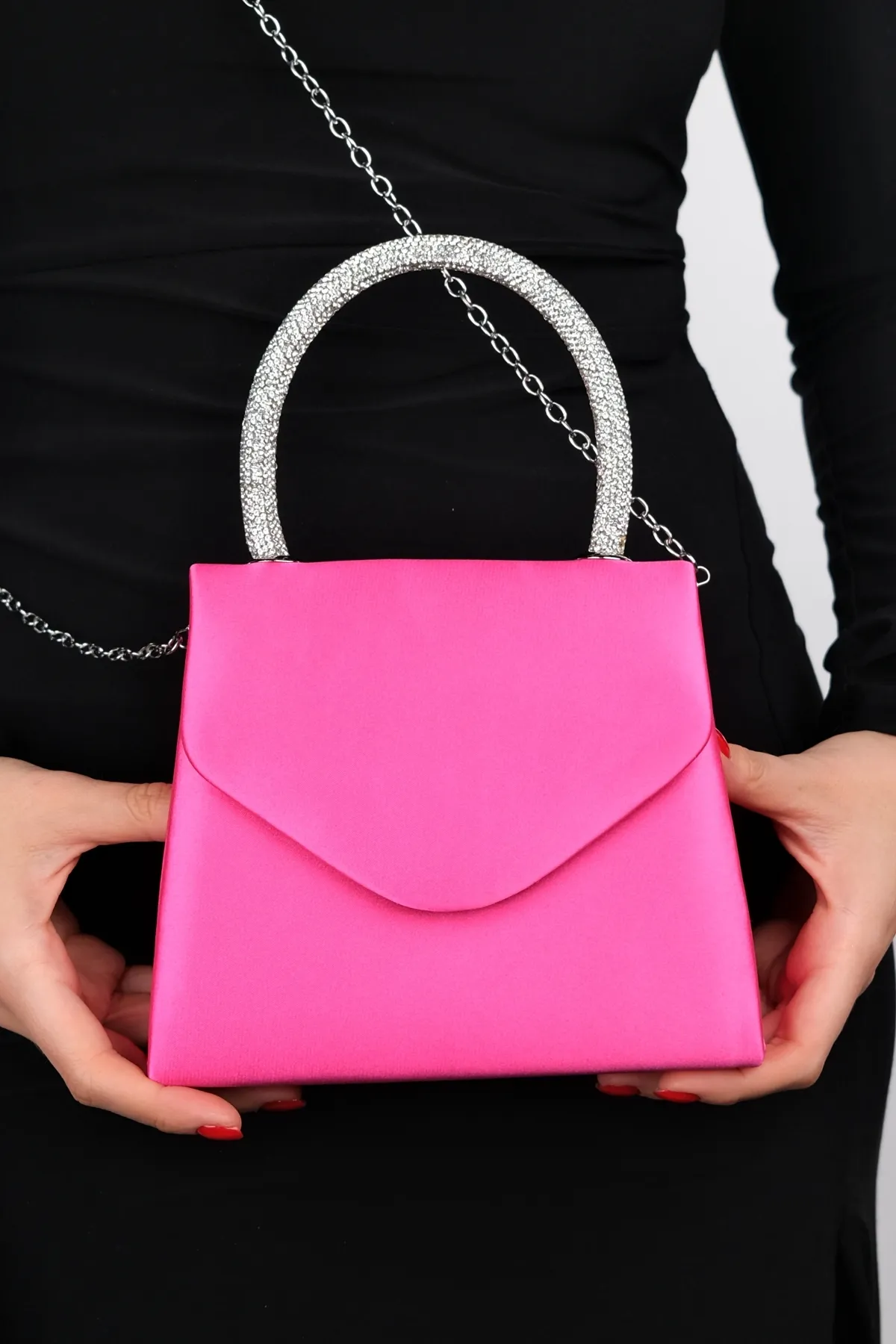 LuviShoes  MONAKO Fuchsia Satin Stone Damen Handtasche