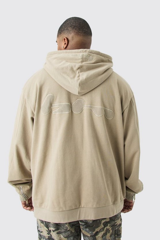 Plus gerippter Oversize Hoodie mit Applikation