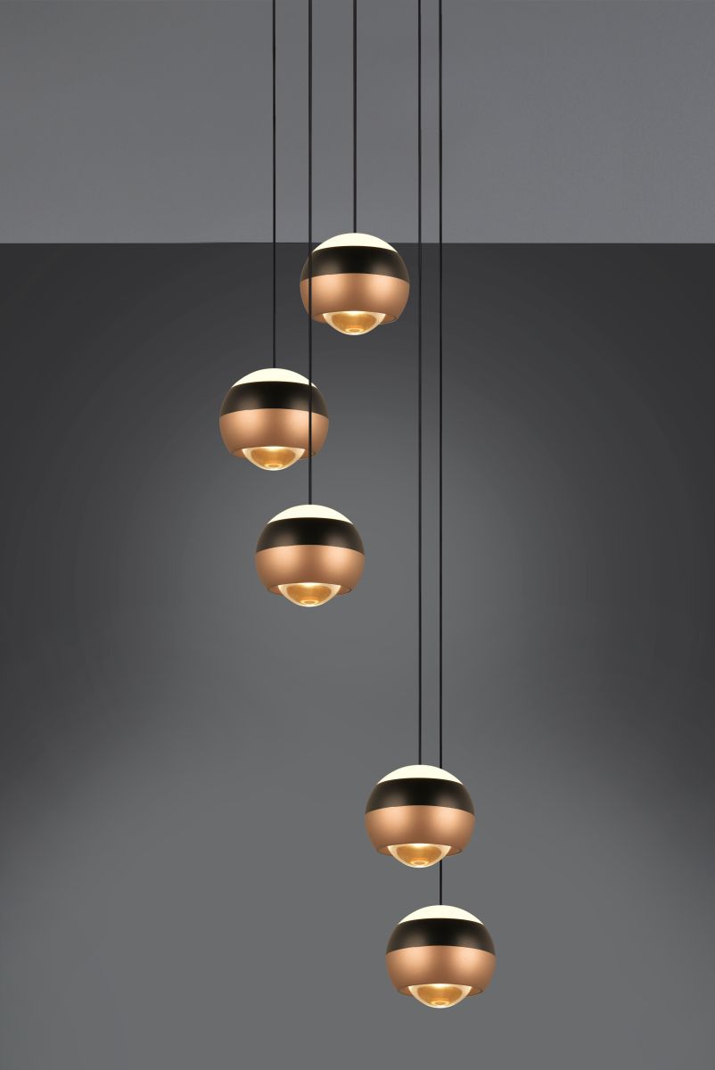 TRIO 5-flg runde LED Pendelleuchte Orbit-S Schwarz