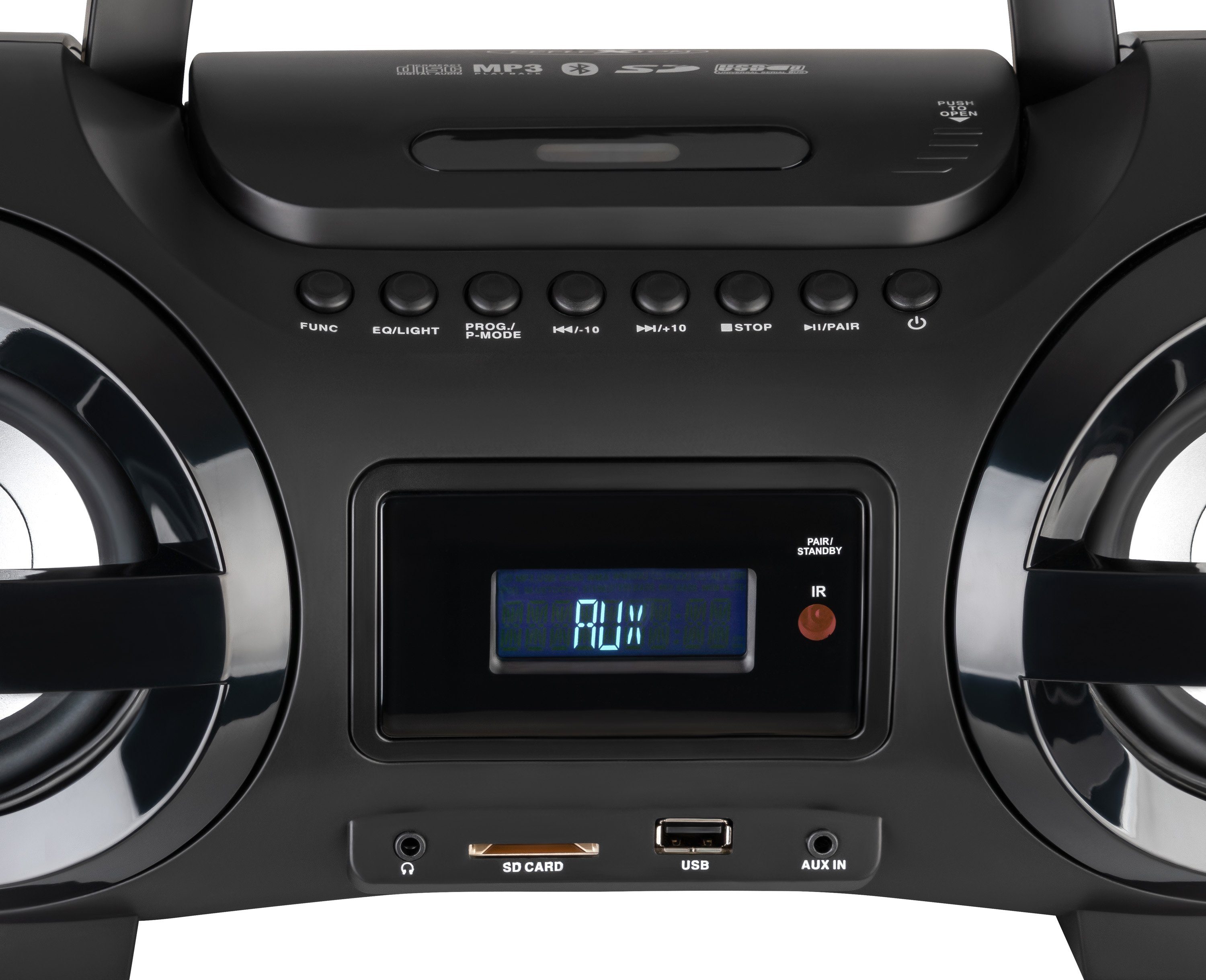 Reflexion CDR900BT Boombox (200 W, Tragbarer CD-Player, Ghettoblaster, Discolicht mit blinkender Modi-Auswahl, Bluetooth, MP3, CD, USB, SD, AUX-IN)