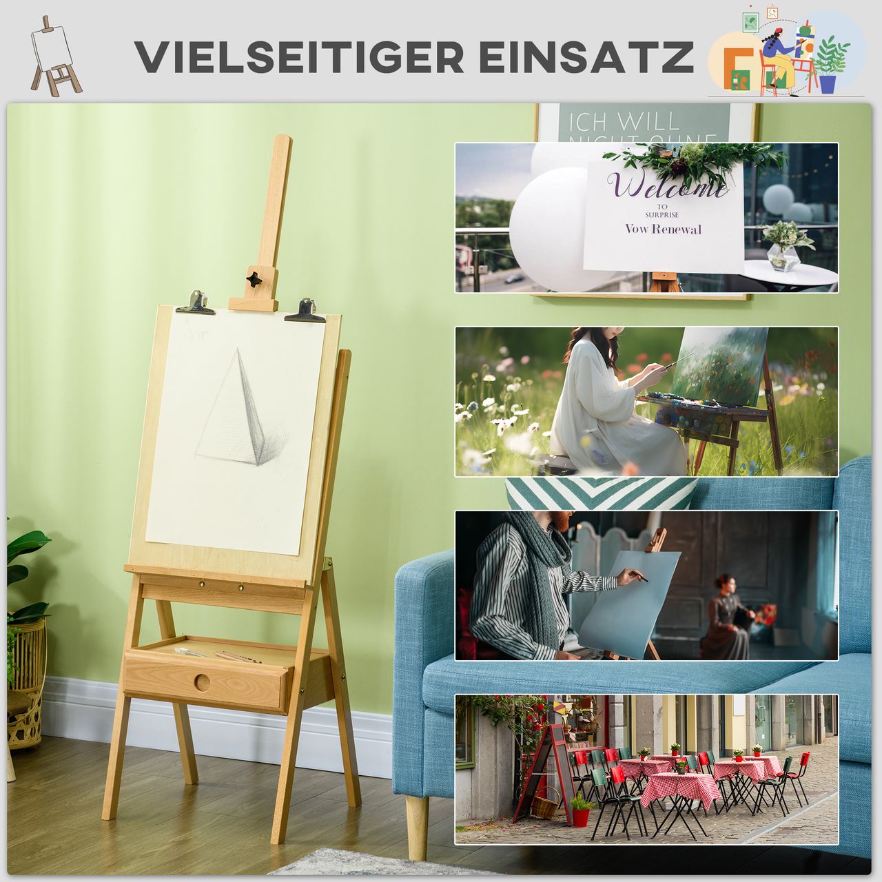 Vinsetto Staffelei Standstaffelei Klappbare Holzstaffelei für Leinwände bis 92cm