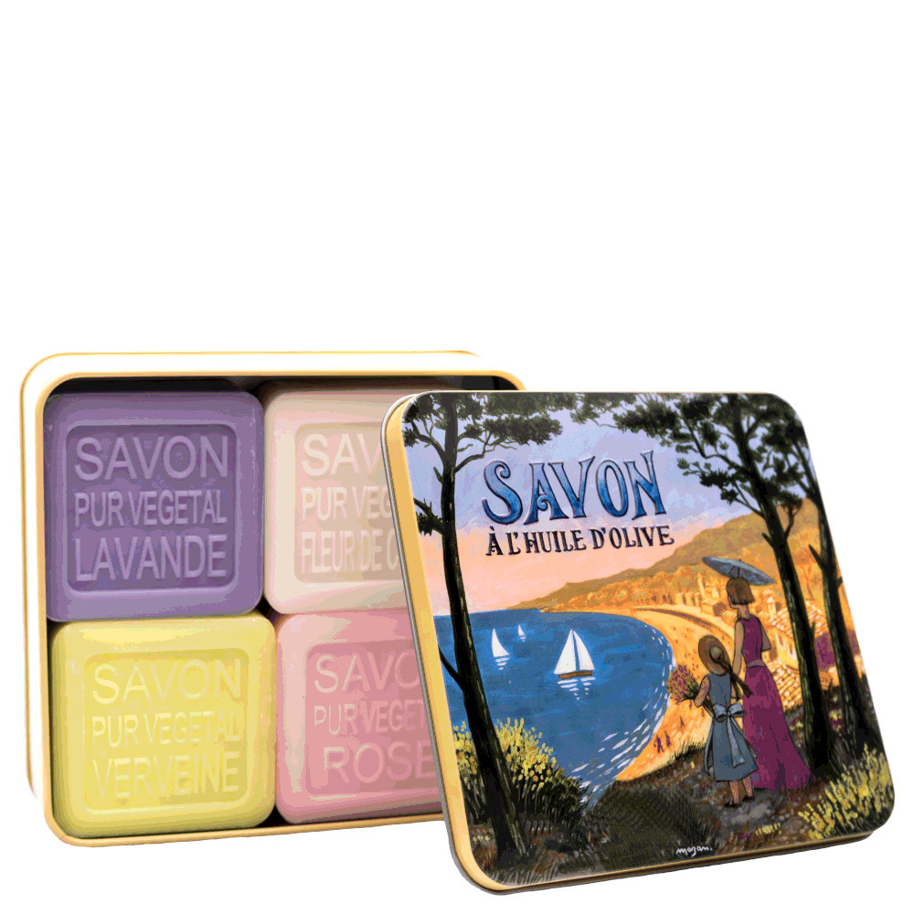 La savonnerie de nyons Coffret de 4 Savons (Lavande, Verveine,Fleur de Coton, Rose) Côte d'Azur Savon