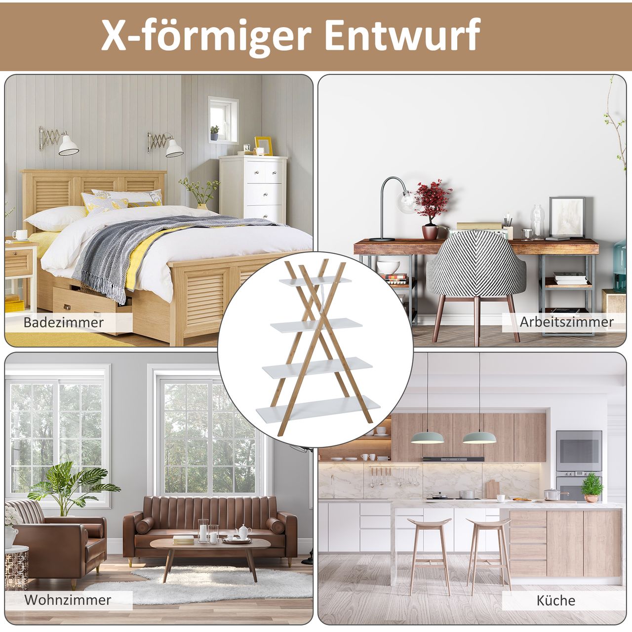 HOMCOM kleankin Badregal, 4 Ebenen Treppenregal, Leiterregal, Badezimmer, Bambus, Natur Weiß, 80 x 33 x 109 cm