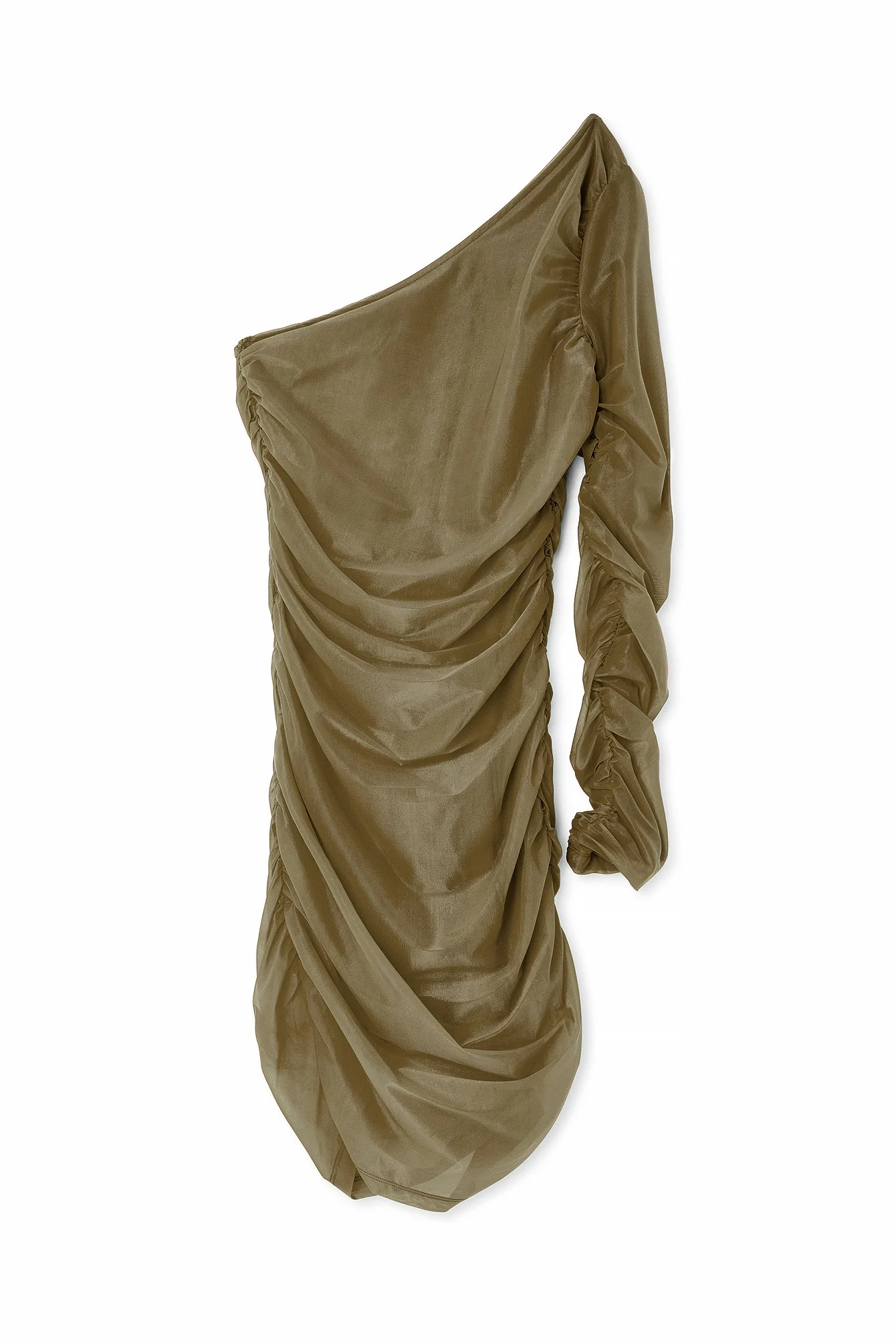 Einseitig schulterfreies, gerafftes Minikleid