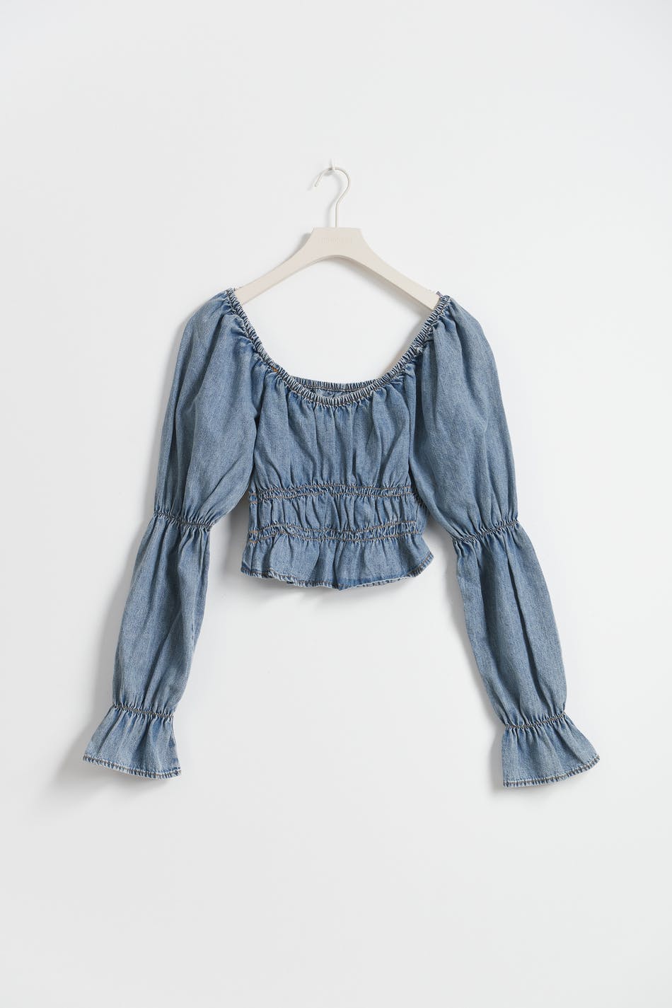 Puff sleeve denim blouse