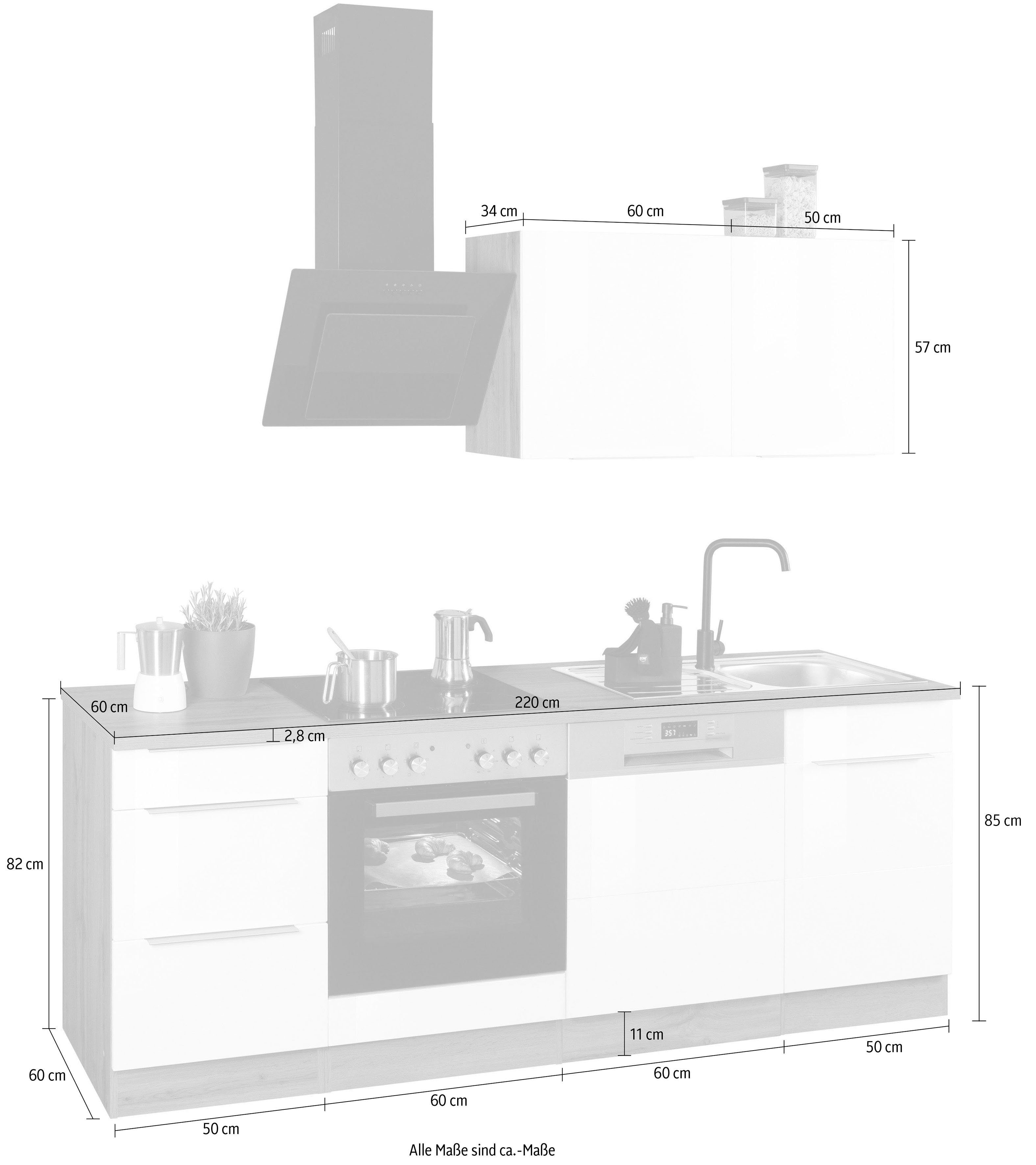 HELD MÖBEL Küchenzeile Brindisi, ohne Geräte, Breite 220 cm