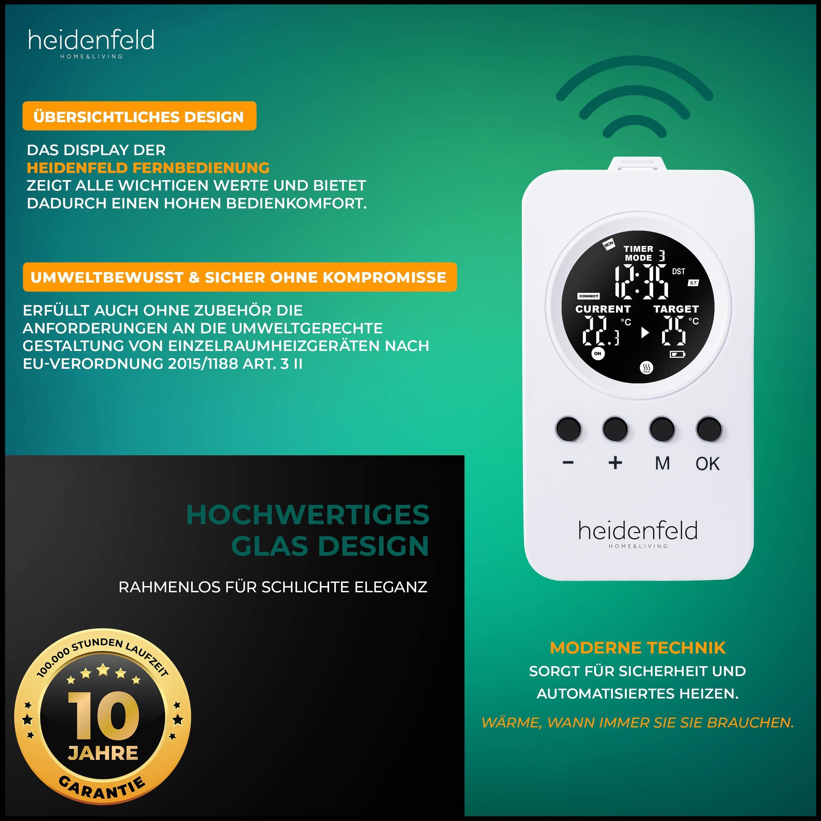 Heidenfeld Infrarotheizung 300 - 800 W Wand Decken Elektroheizung HF-HP120 - 10 Jahre Garantie, App-Steuerung & Thermostat - Infrarot Heizung Elektro Heizkörper